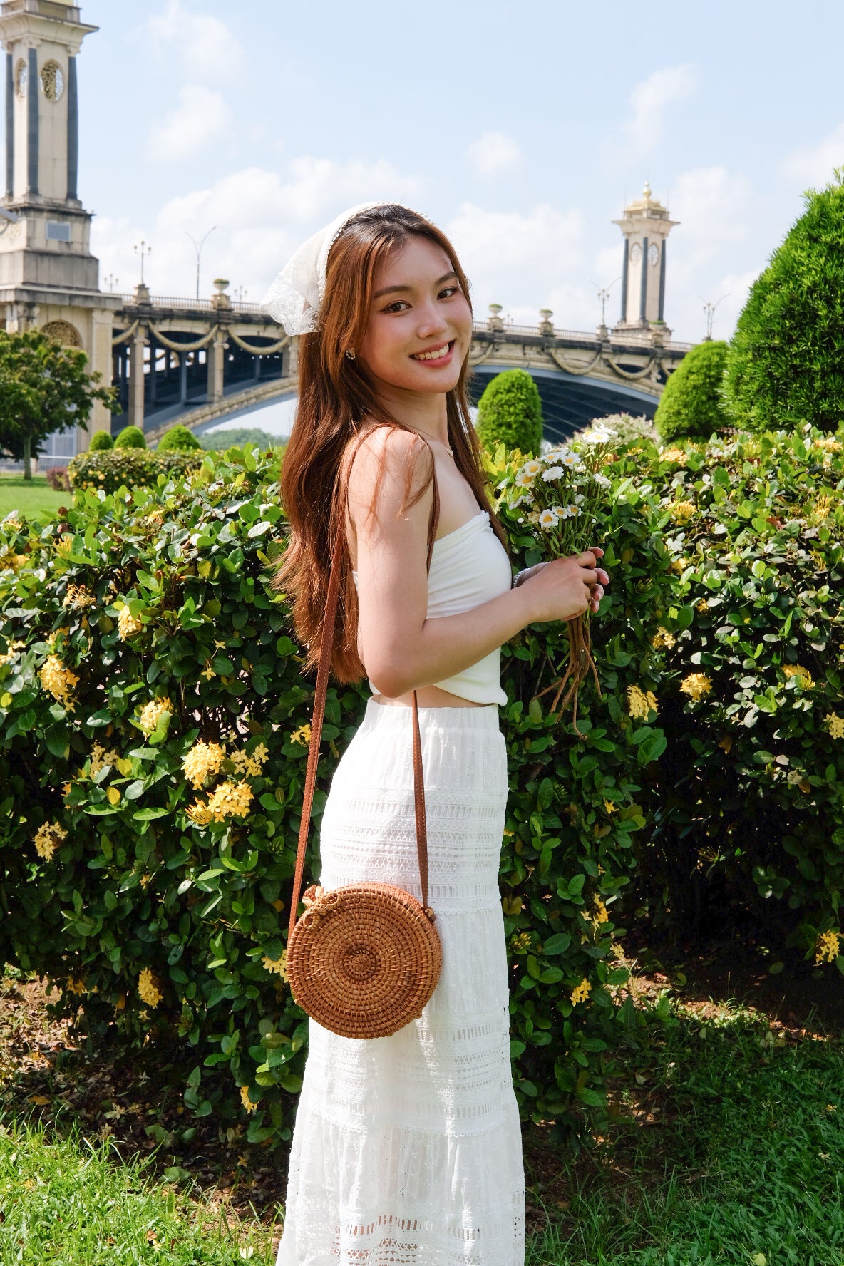 Sara Beach Knit Maxi Skirt (White)