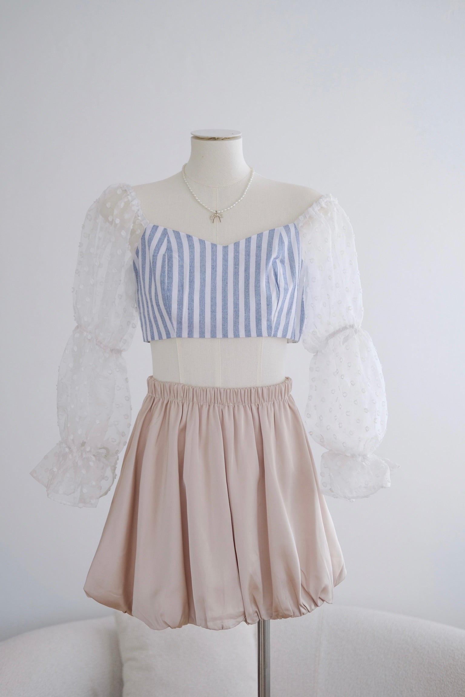 Blue Stripe Puff Sleeve Top