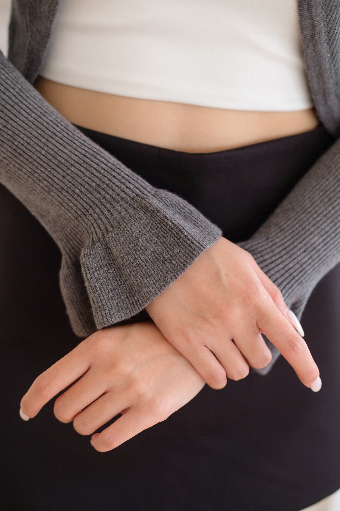 Corrine Bell Sleeves Cropped Cardigan (Dark Grey)