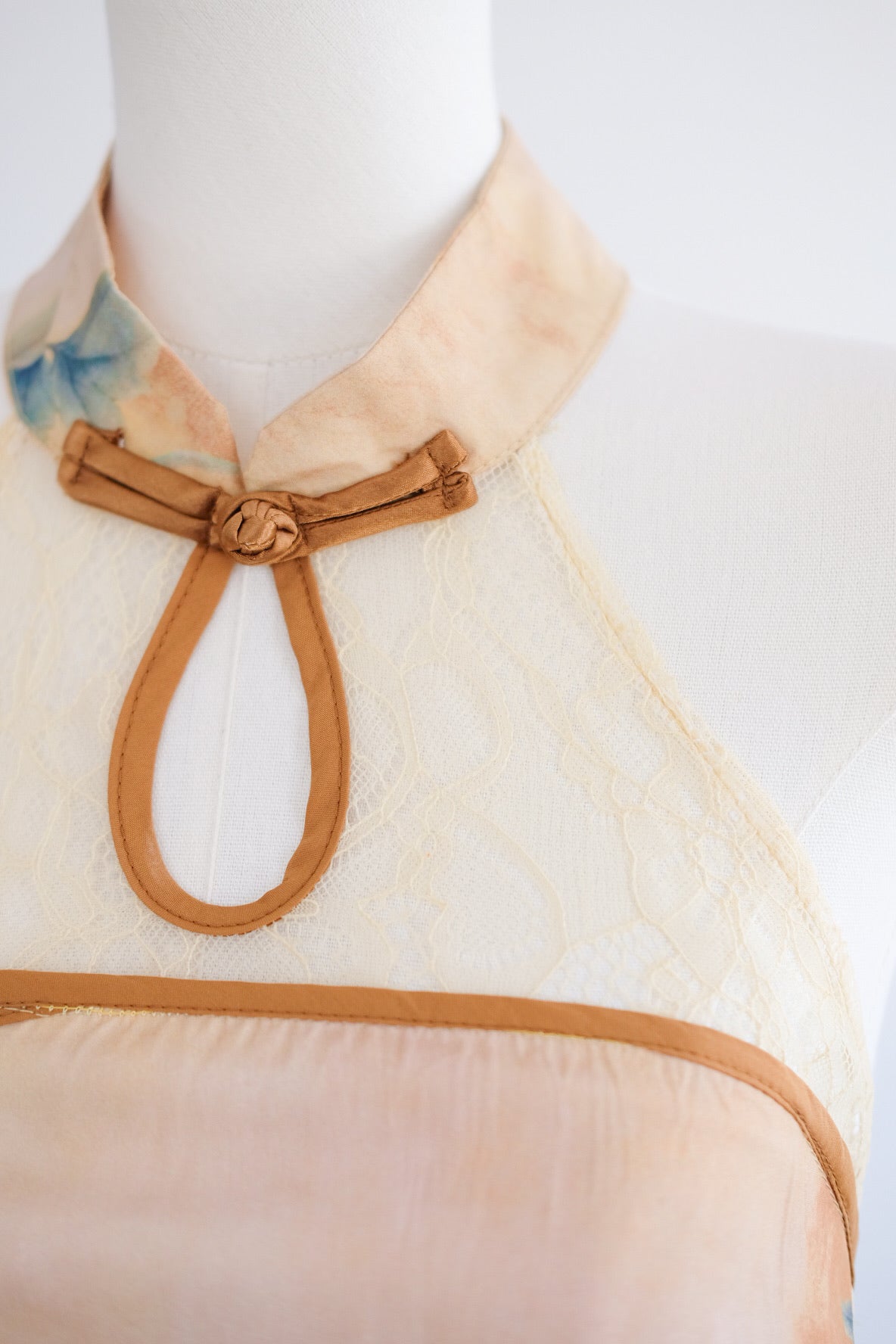 Orange Halter Mesh Cheongsam Dress