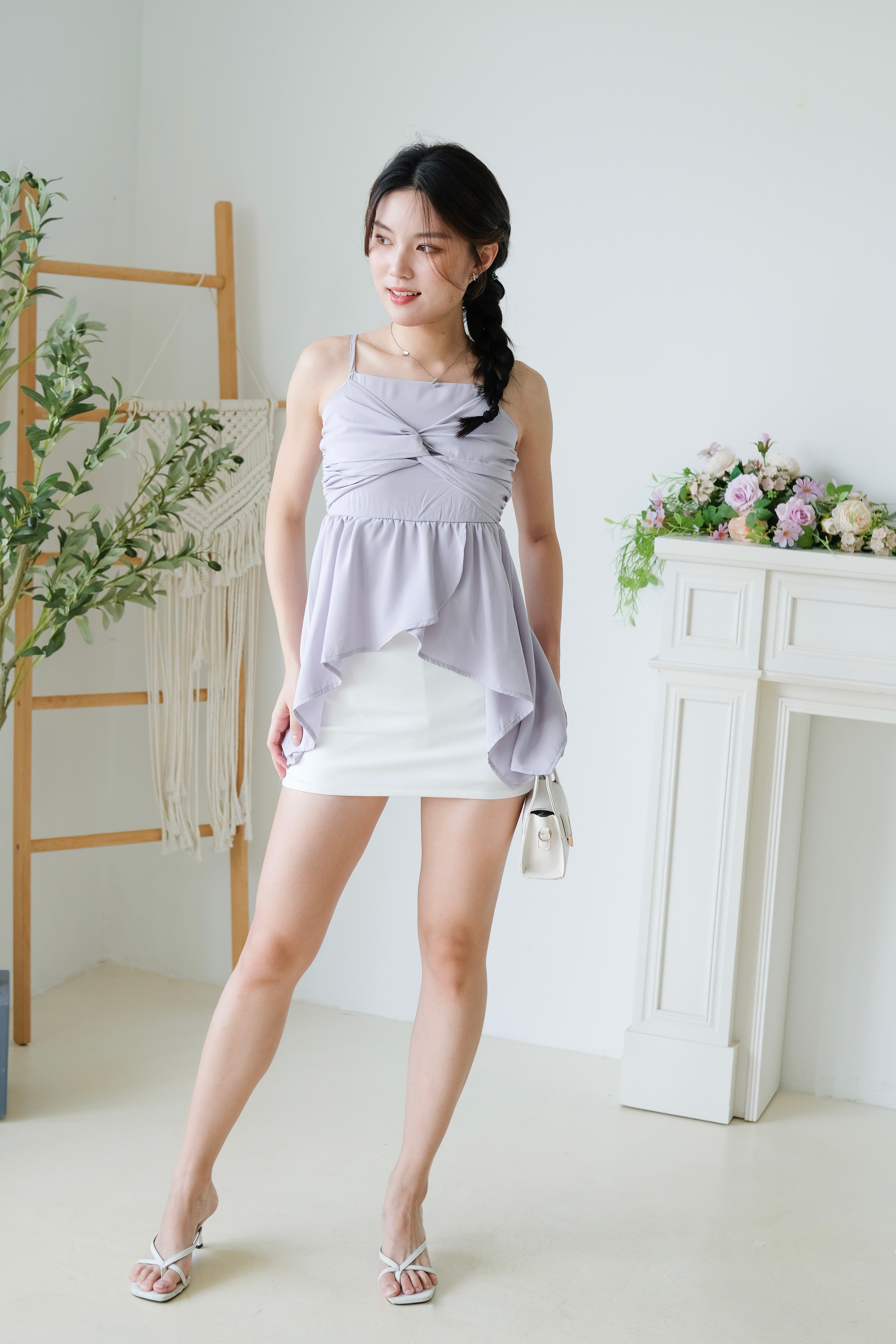 Natalie Twist Ruffle Asymmetrical Top (Dusty Purple)