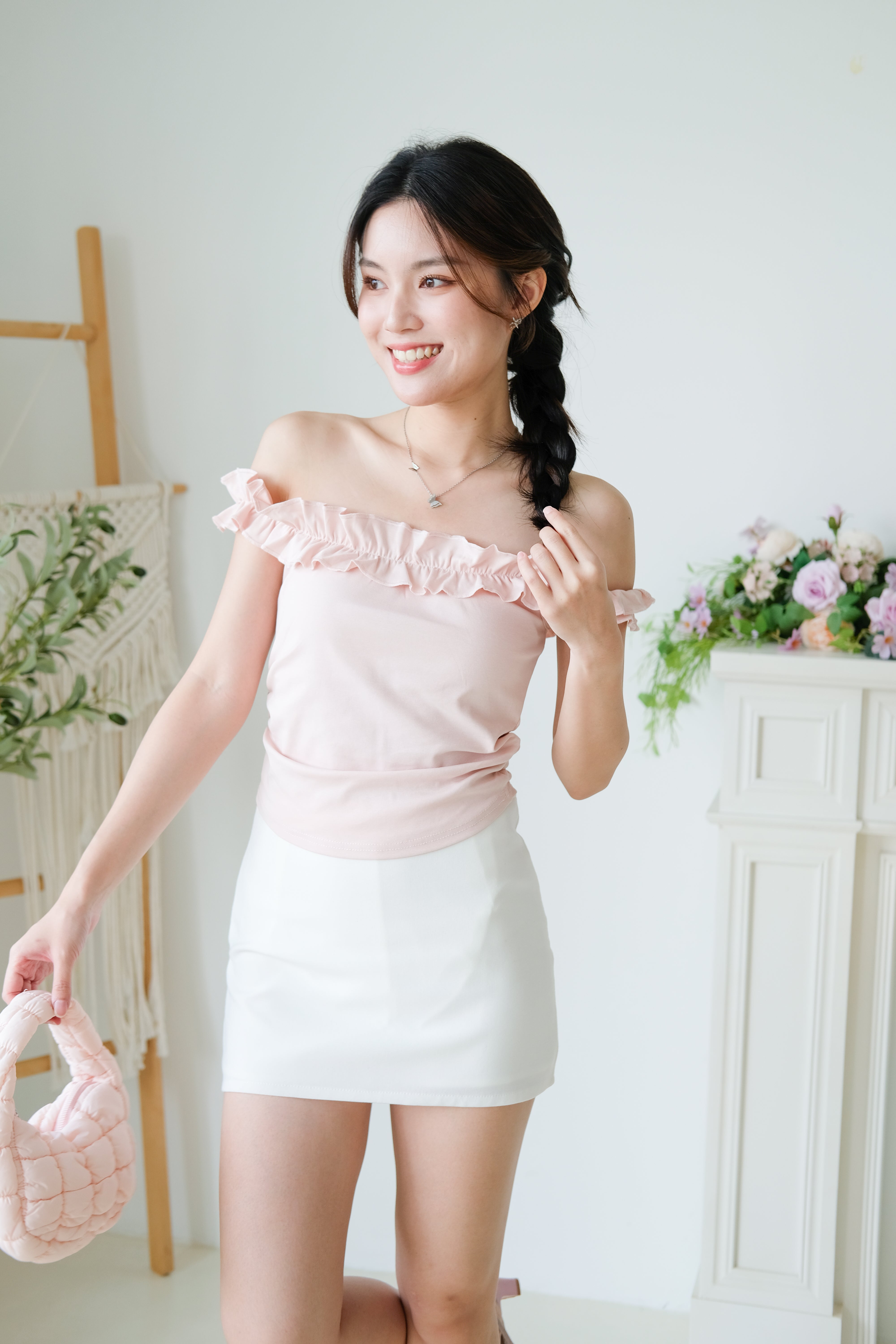 Layla Ruffle Off Shoulder (Light Pink)