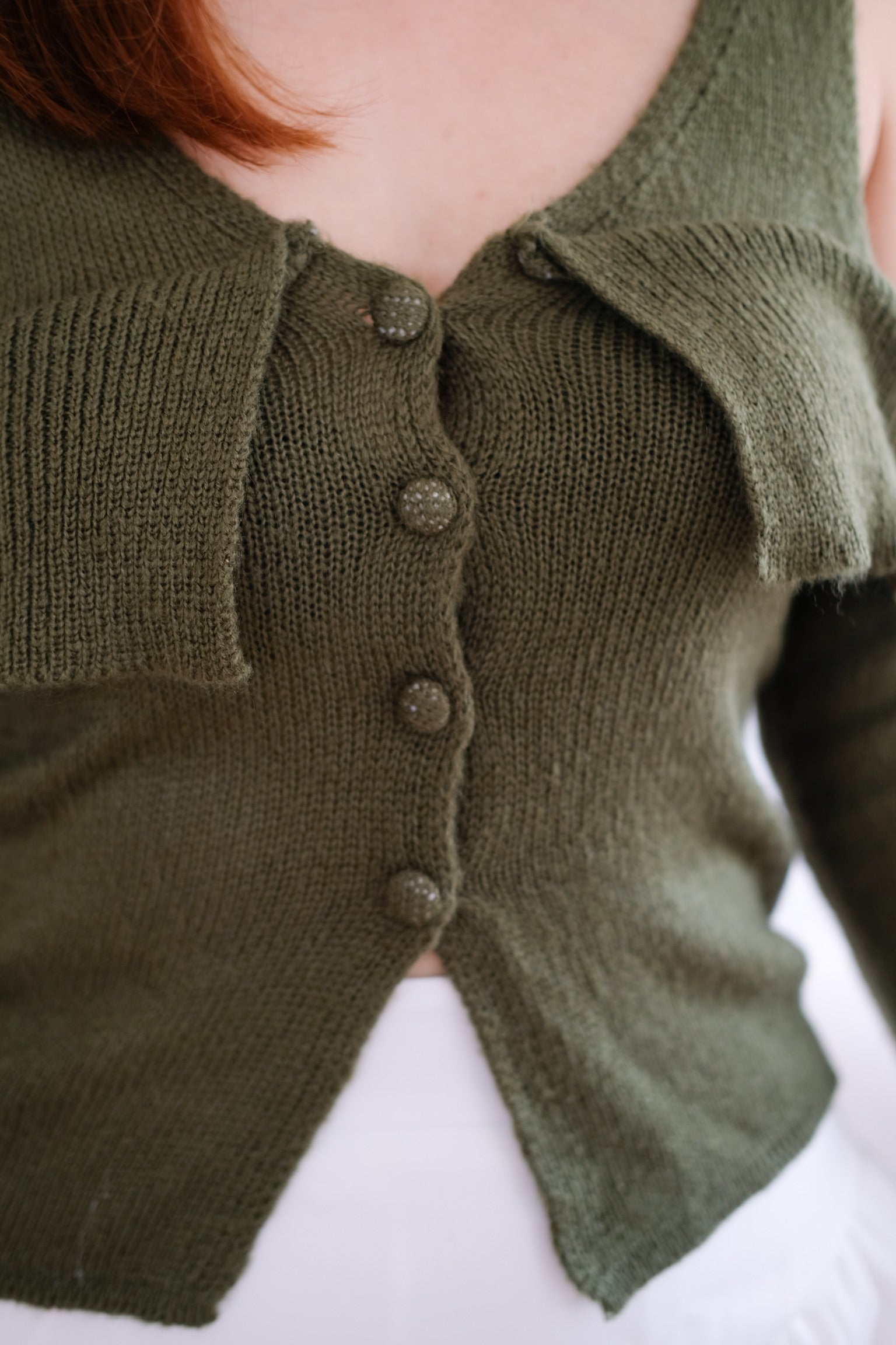 Green Knit Cold Shoulder Long Sleeves Top