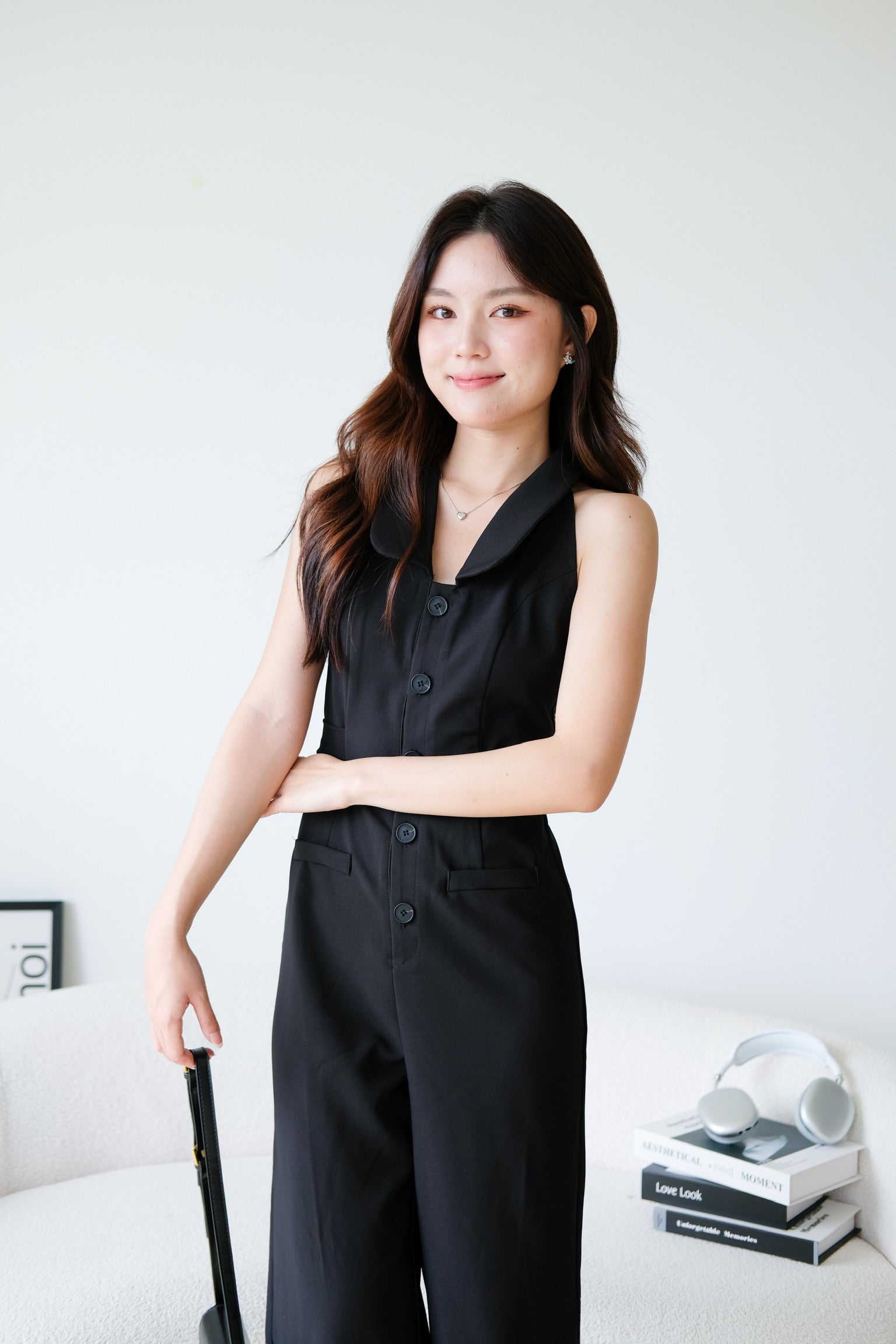 Day and Night Collared Long Jumpsuit (Black)