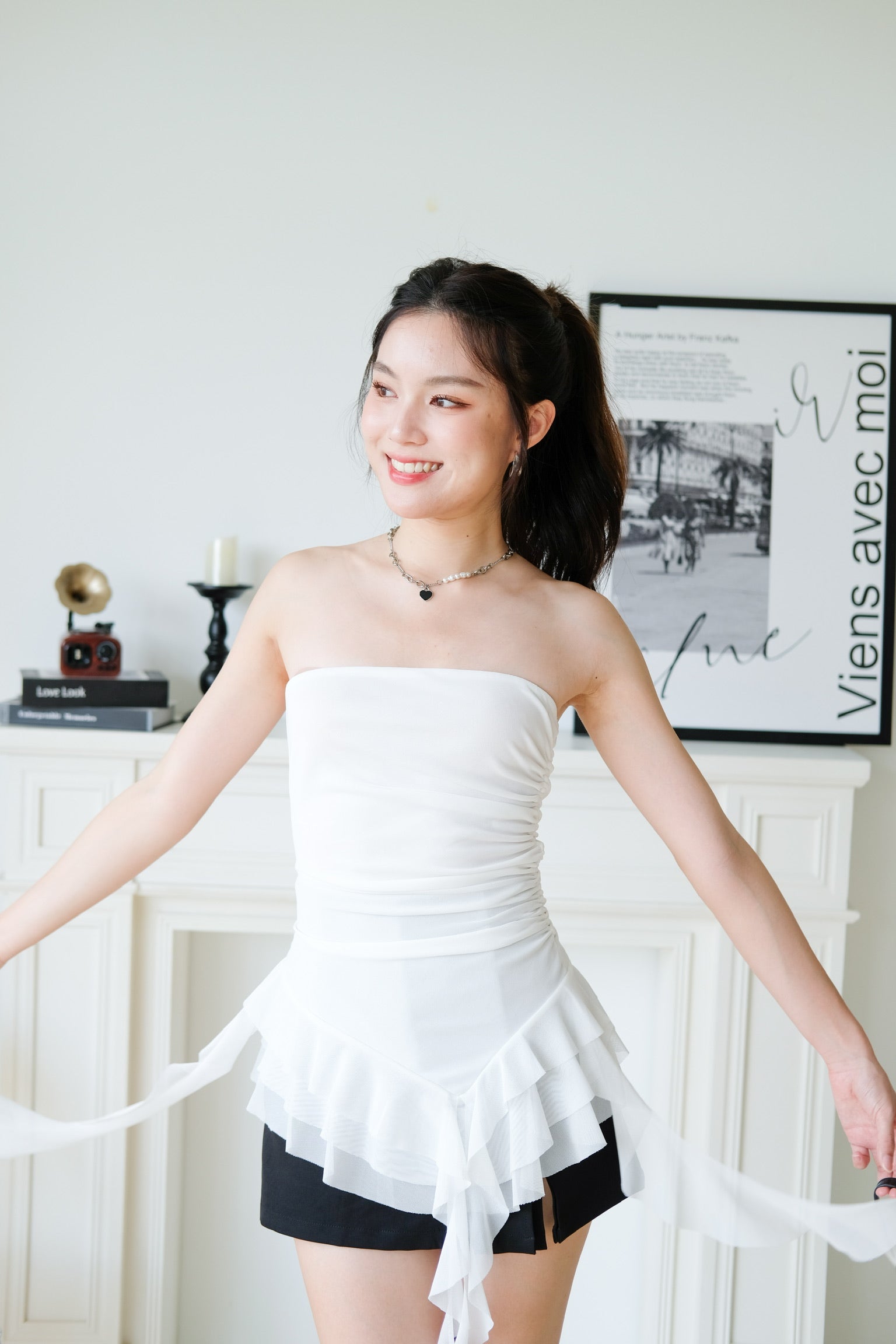 Sona Ruffle Assymetrical Tube Top (White)