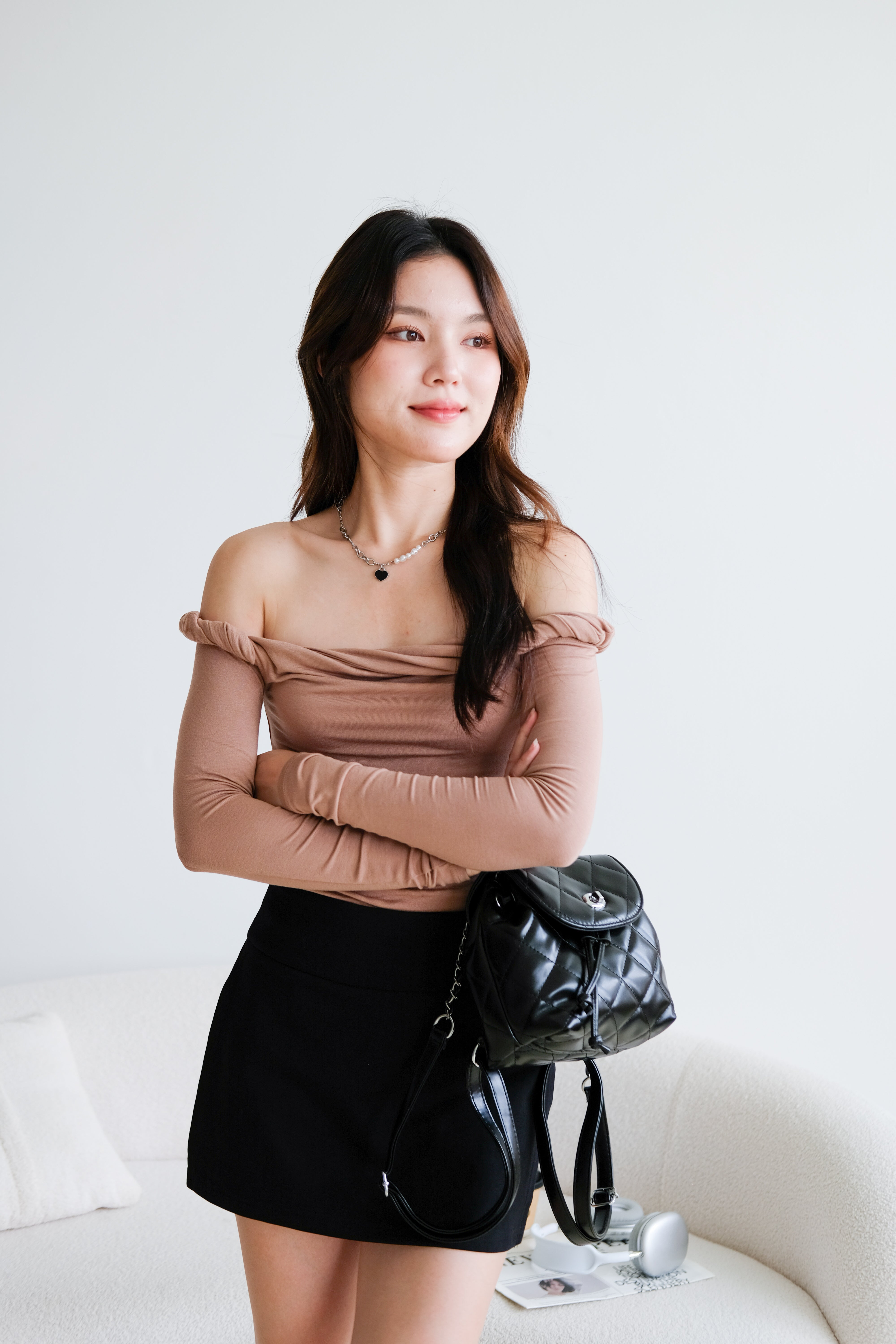 Level Up Twist Off Shoulder Top (Khaki)