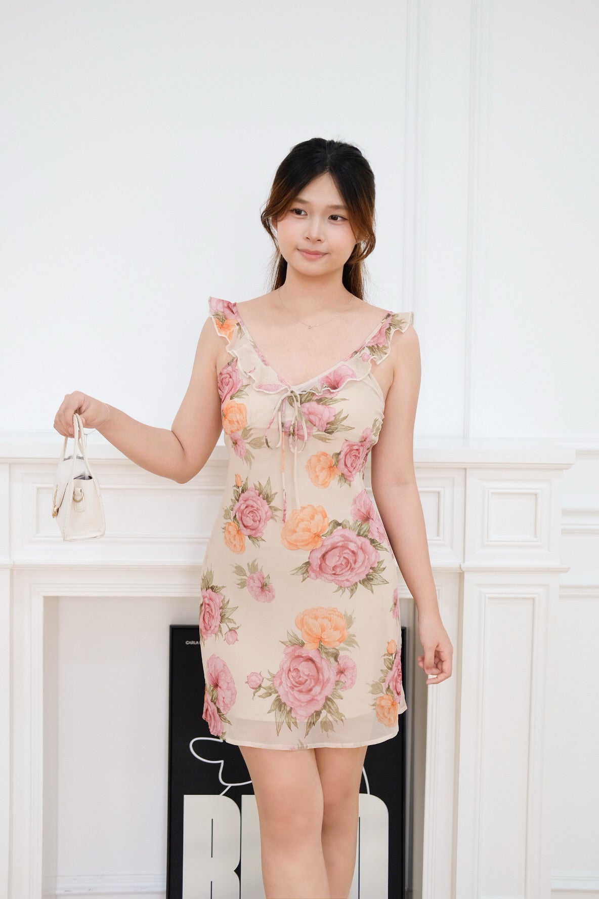 Khaki Rose Ruffle Mini Dress