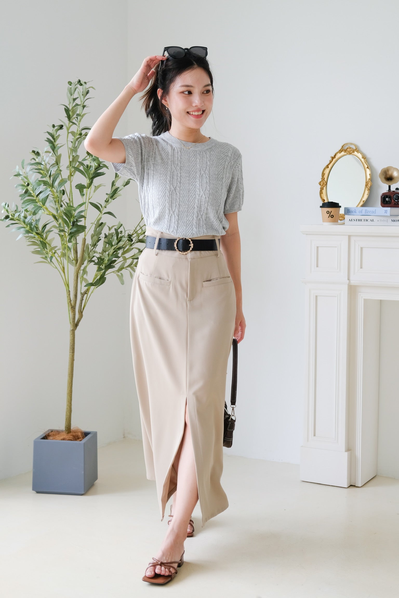 Carey Knit Tee (Light Grey)