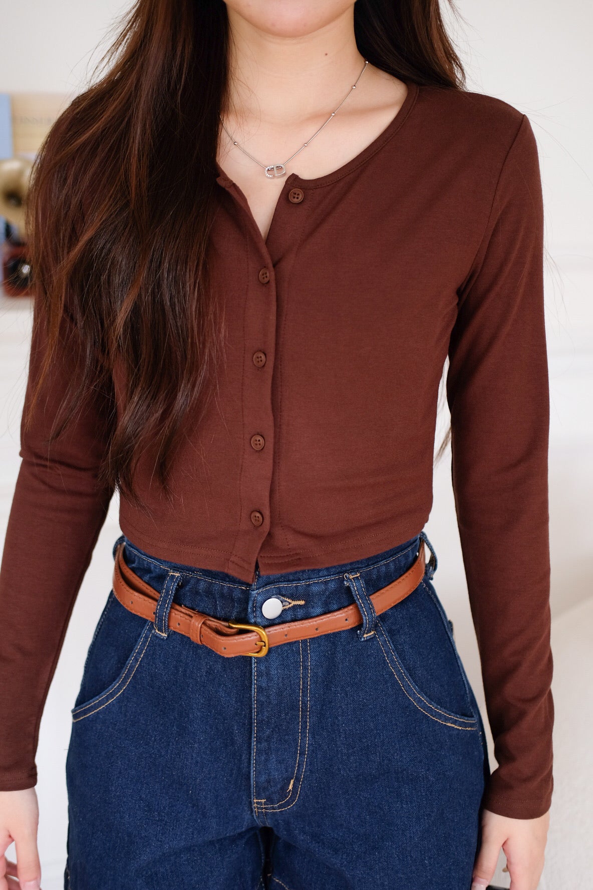 Isla Button Cardigan (Mocha)