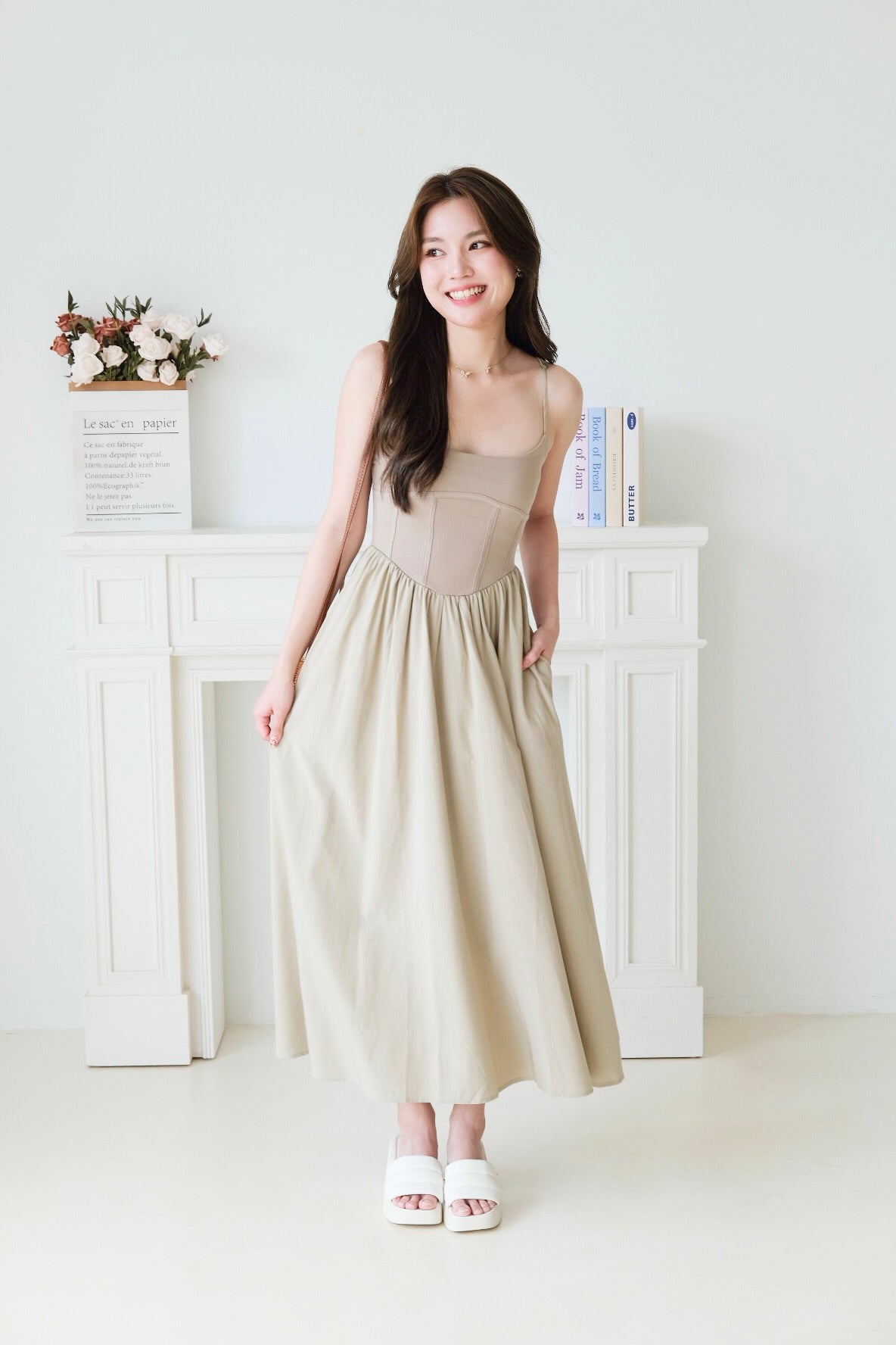 Clara Corset Maxi Dress (Olive)