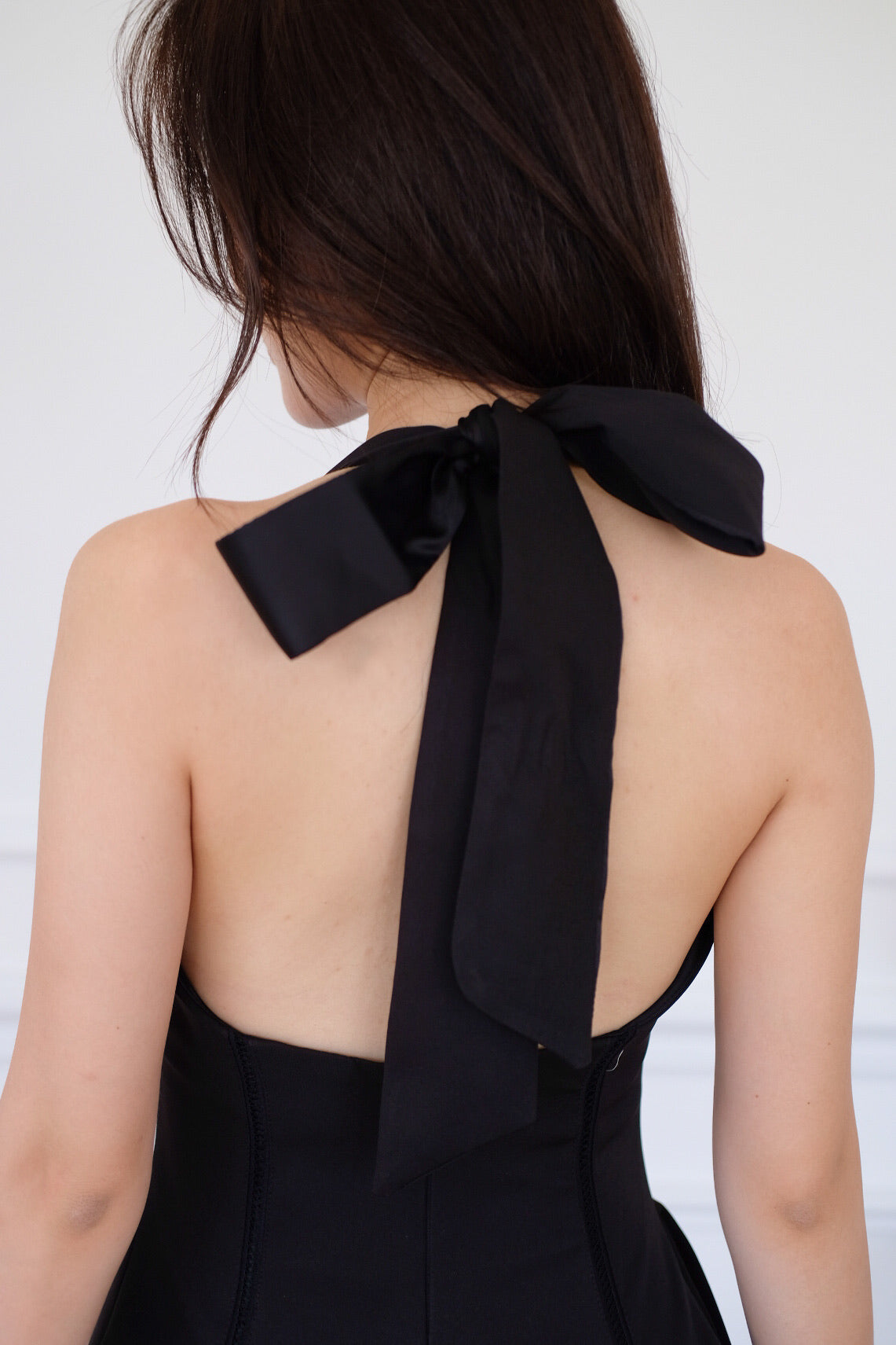 Violette Self Tie Halter Skater Dress (Black)