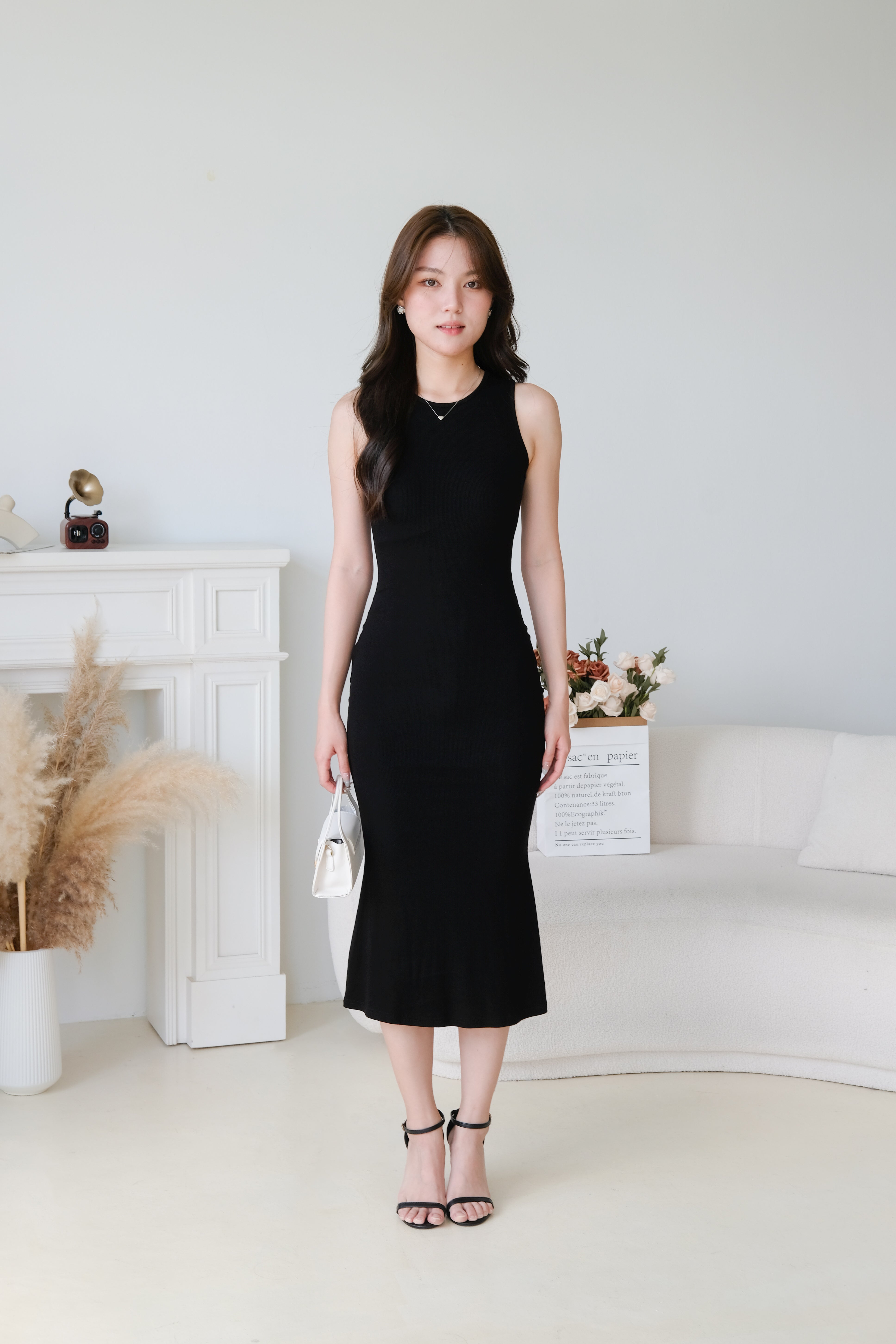 Stacey High Neck Bodycon Maxi Dress (Black)