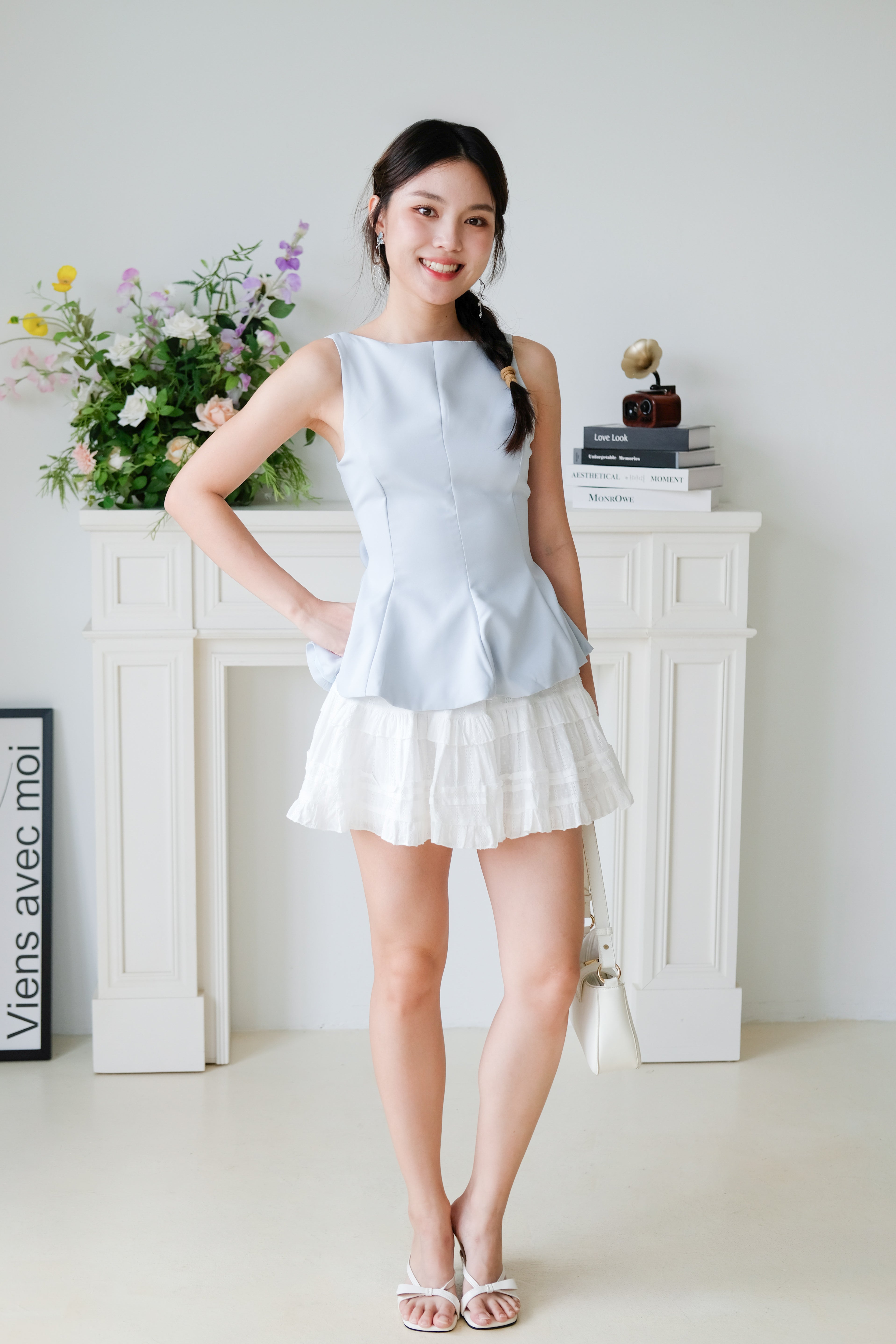 Belle Bareback Peplum Top (Baby Blue)
