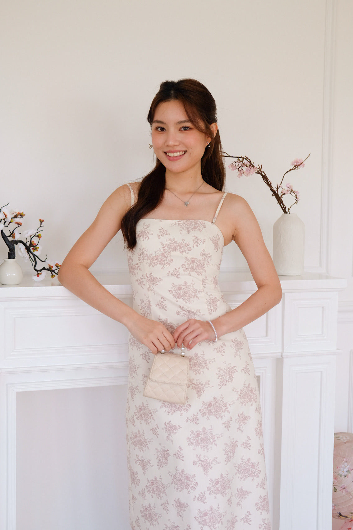 Nathania Floral Tube Padded Maxi Dress (Pale Red)