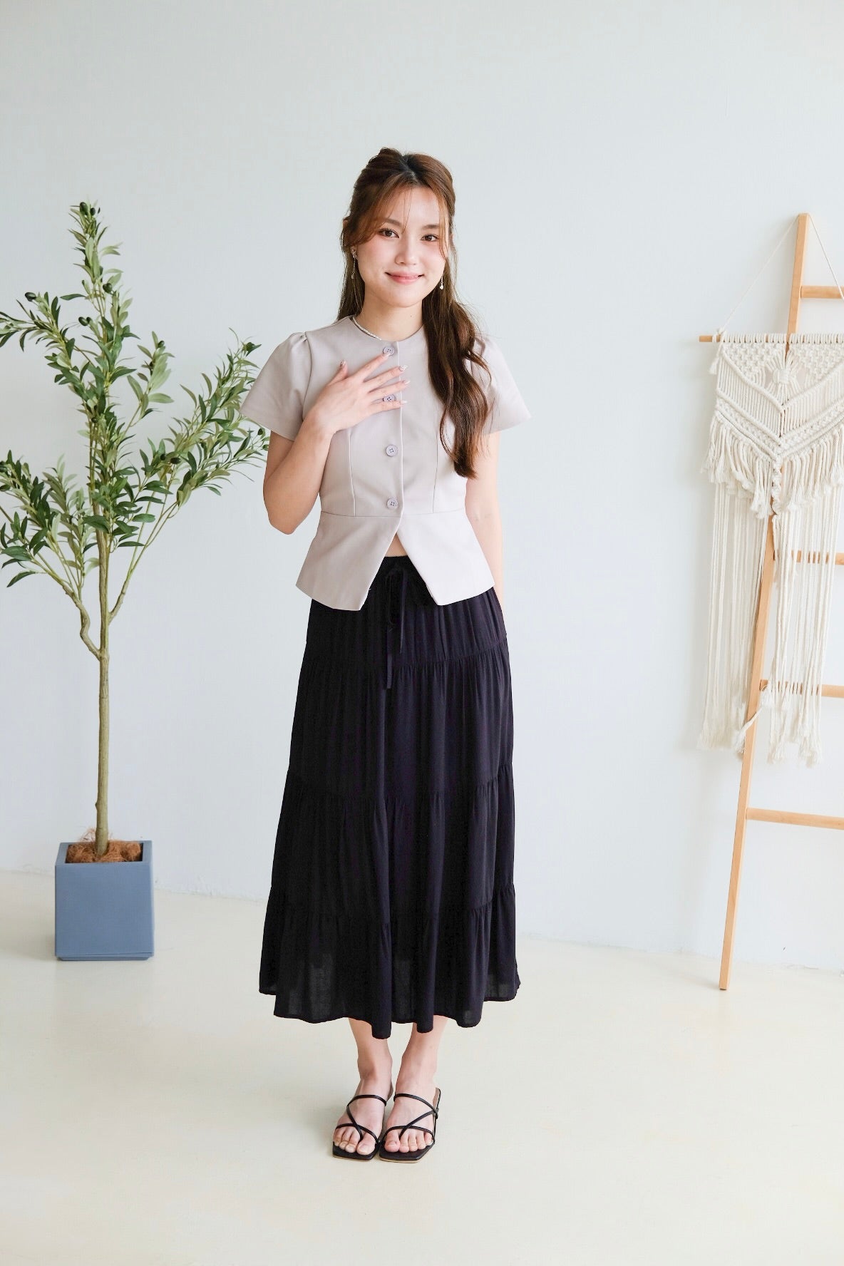 Marcy Structured Peplum Blouse (Purplish Grey)