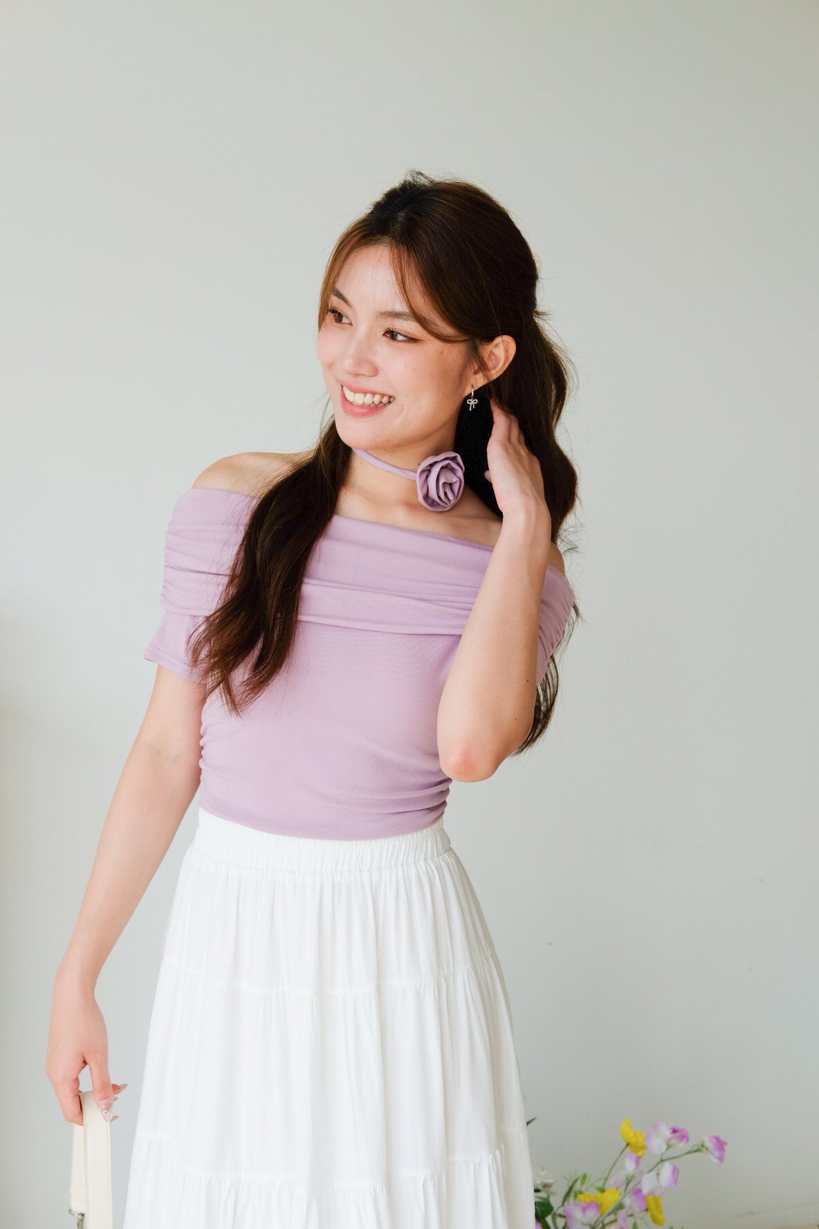 Deena Off Shoulder Stretchy Top (Lilac)