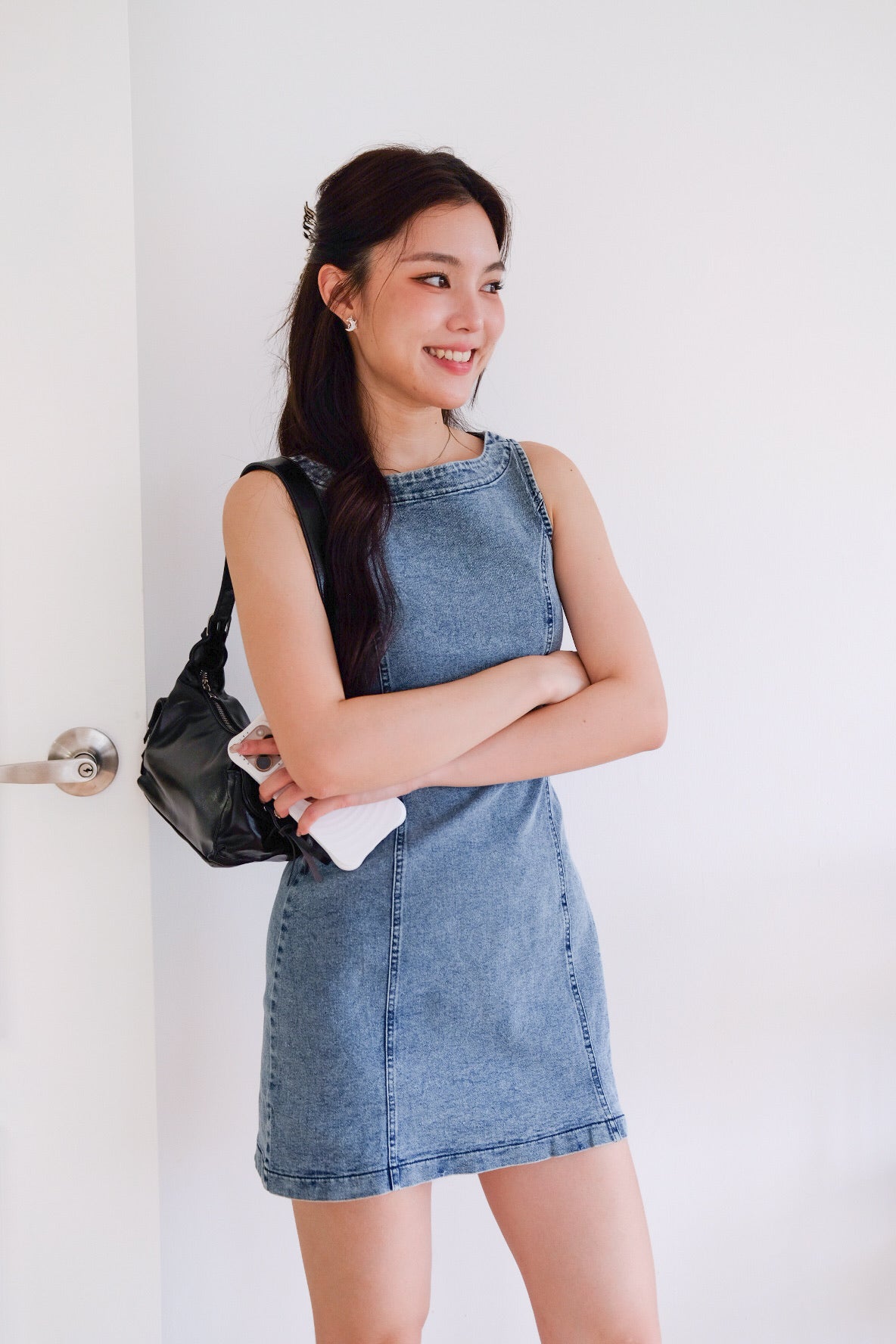 Georgie Panel Denim Dress (Acid Light Blue)