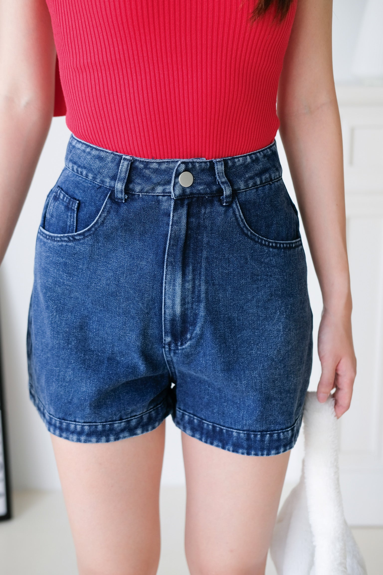 Jolene Denim High Waist Shorts (Dark Blue)