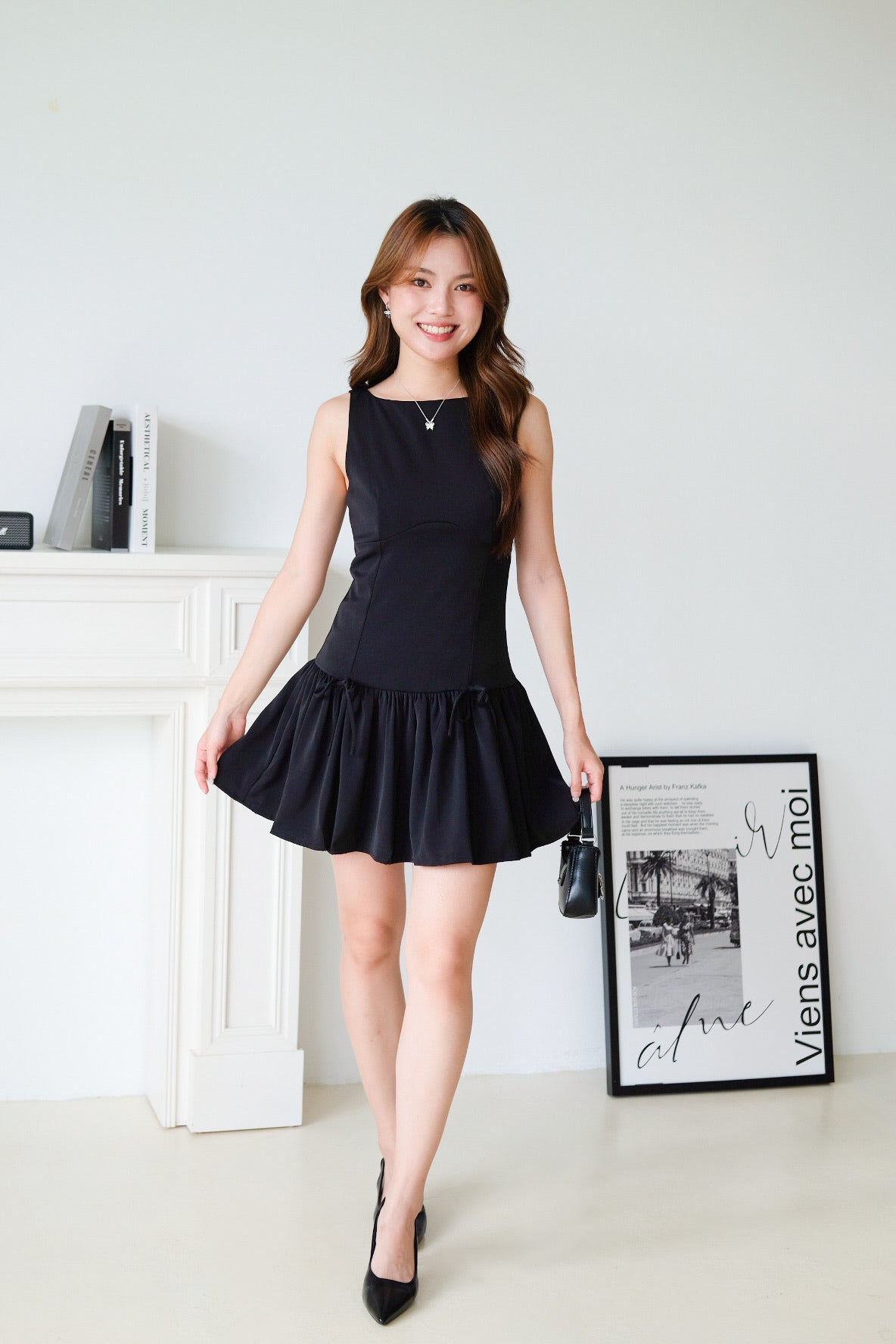Lynette Low Waist Ribbon Dress (Black)