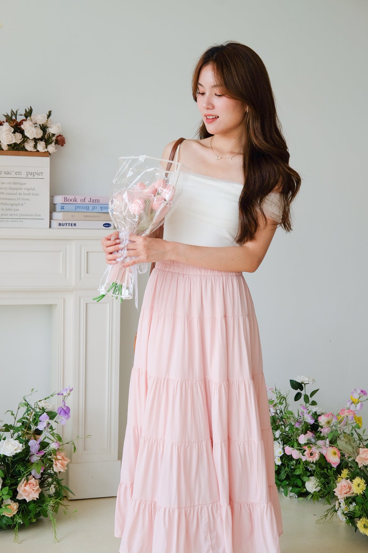 Willa Tiered Maxi Skirt (Pastel Pink)