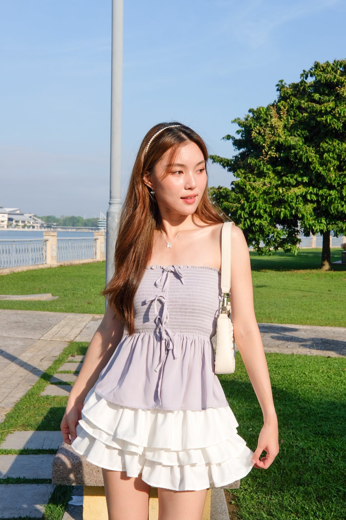Althea Smocked Bow Tube Top (Purplish Grey)