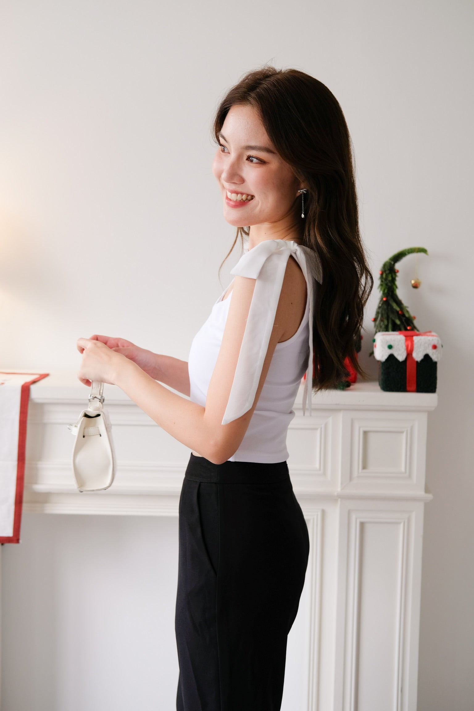 Bridget Self Tie Ribbon Crop Top (White)
