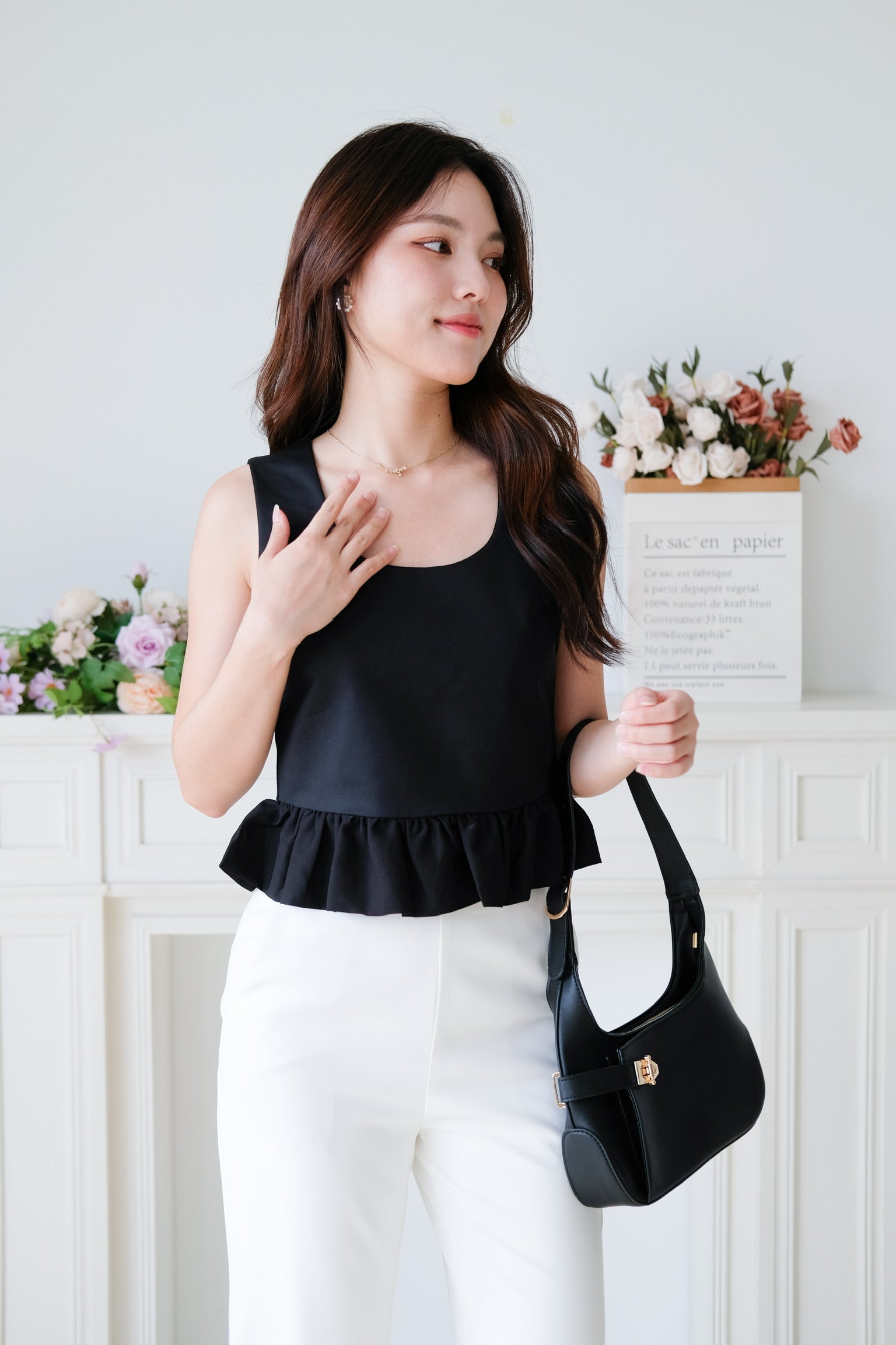 Vivara Ruffle Peplum Crop (Black)