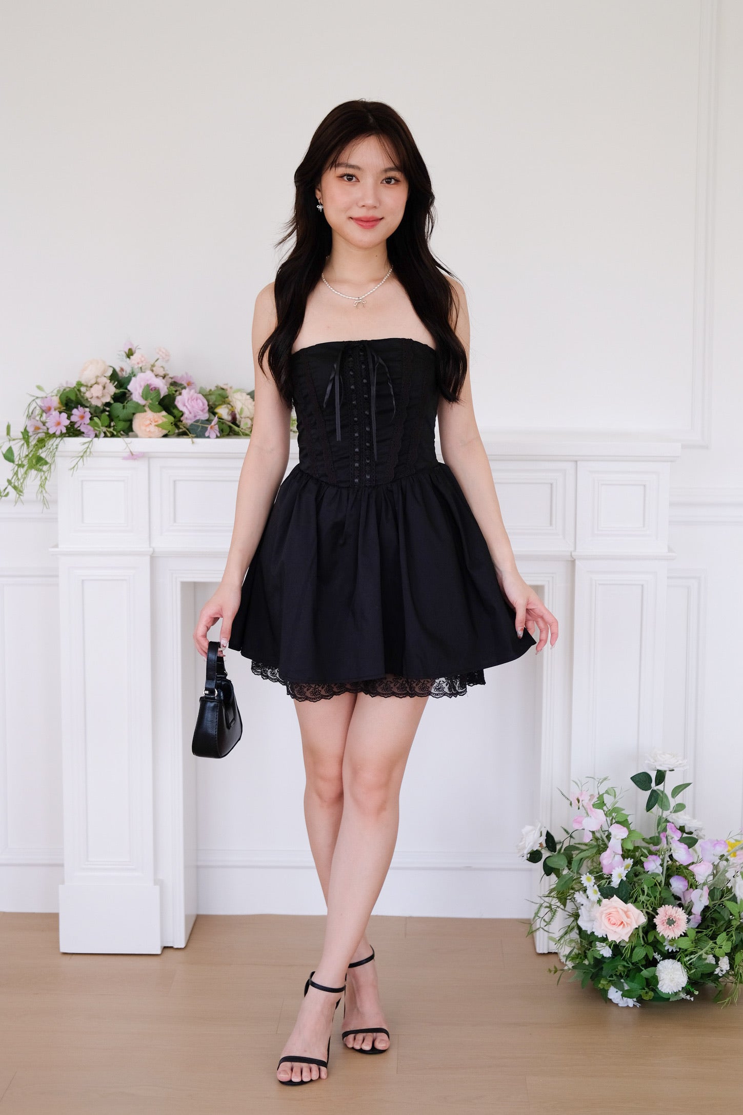Avaline Lace Corset Tube Dress (Black)