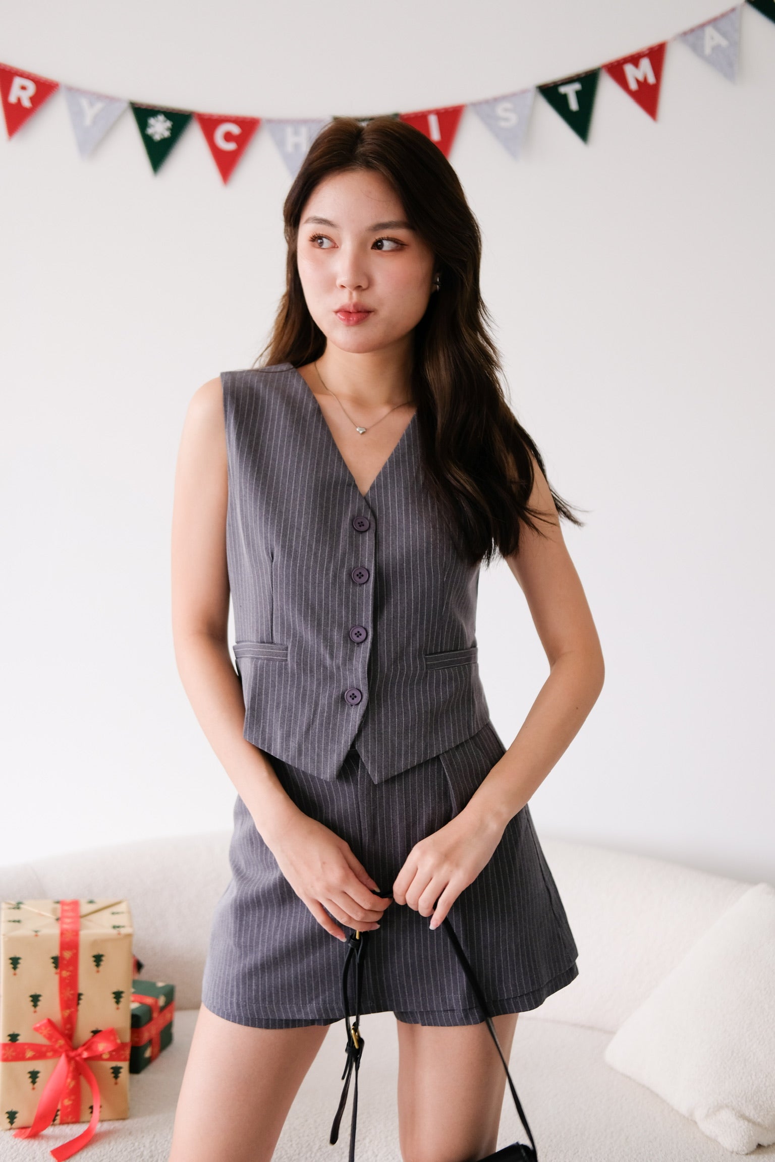 Monroe Pinstripe Vest Set (Dark Grey)