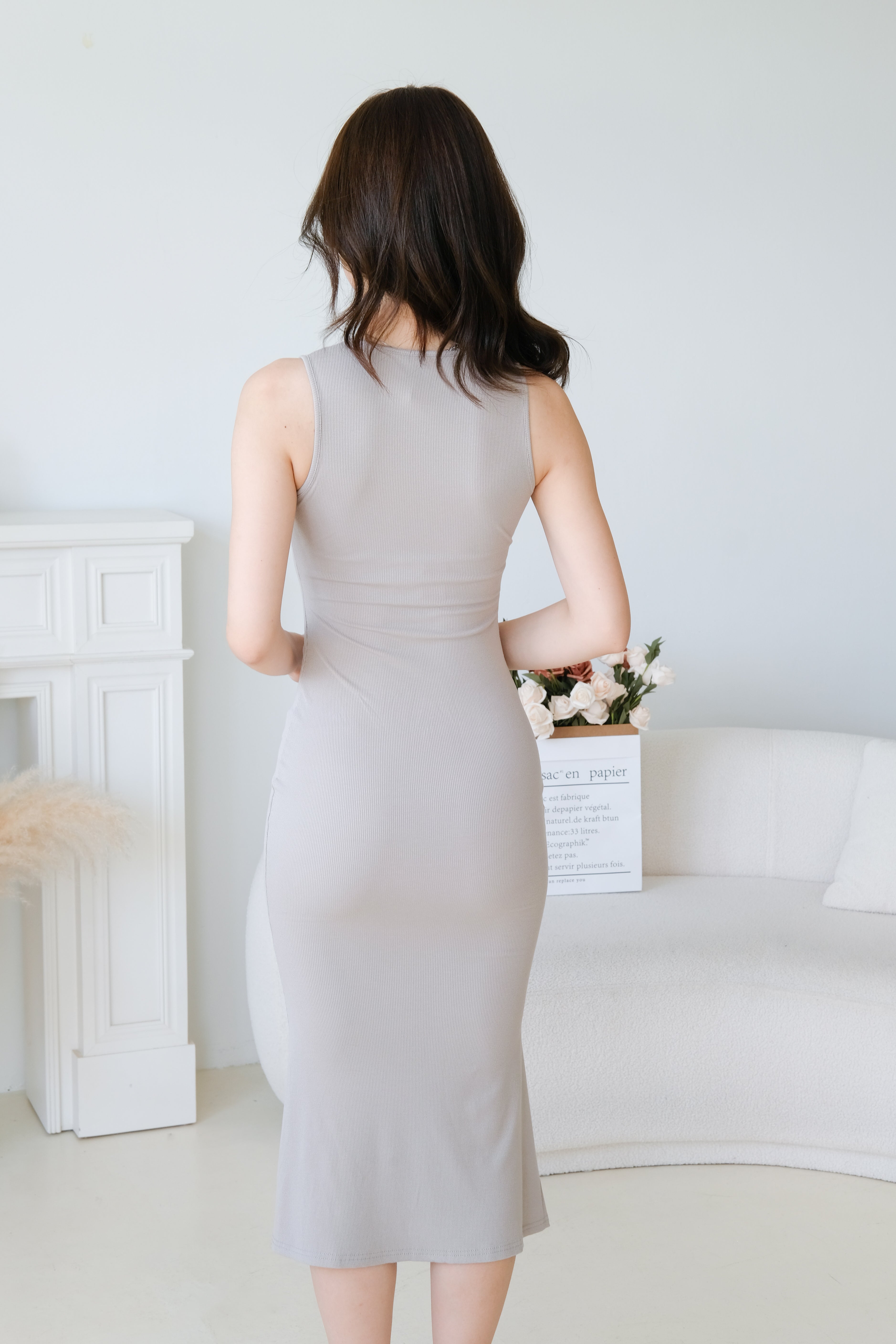 Stacey High Neck Bodycon Maxi Dress (Pastel Grey)