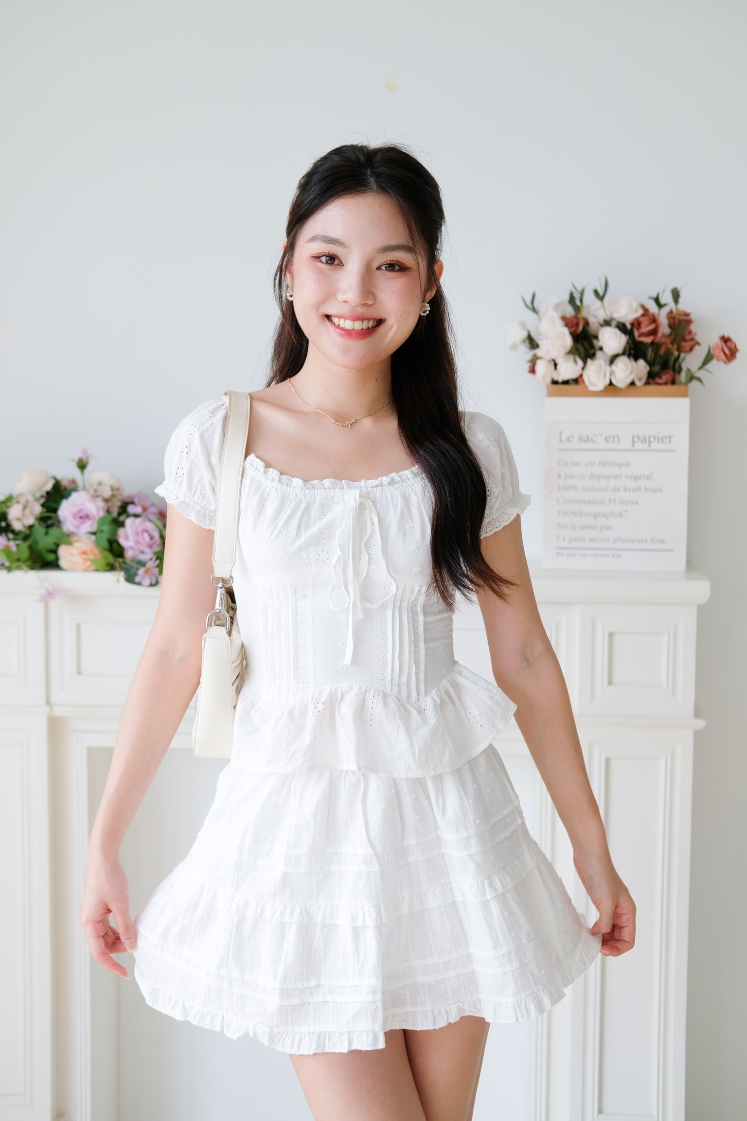 Nara Eyelet Off Shoulder Crop (White)