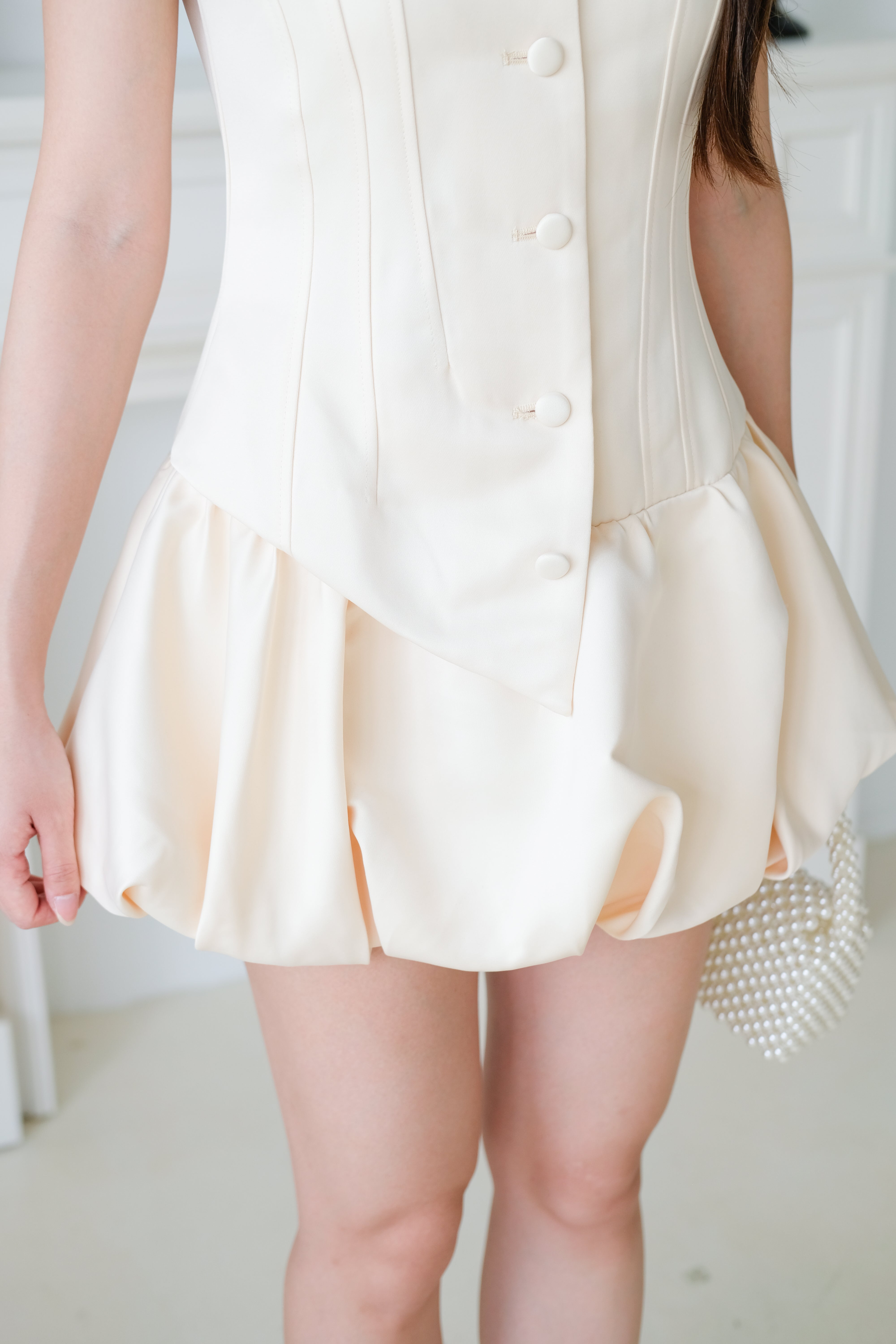 Elise Sculpted Bubble Dress (Beige)