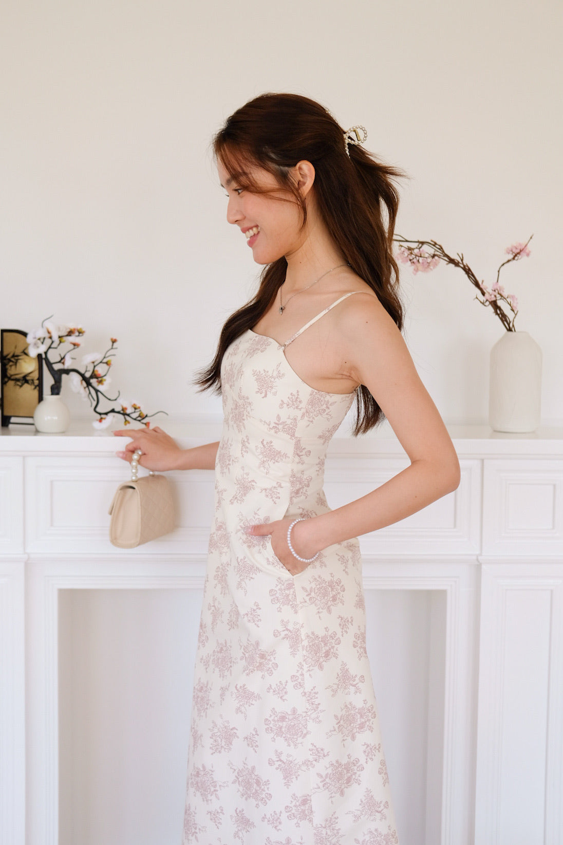 Nathania Floral Tube Padded Maxi Dress (Pale Red)