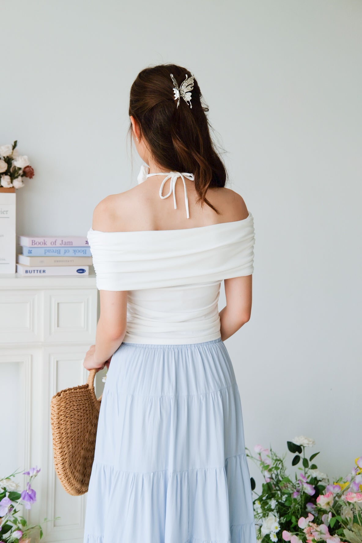 Deena Off Shoulder Stretchy Top (White)