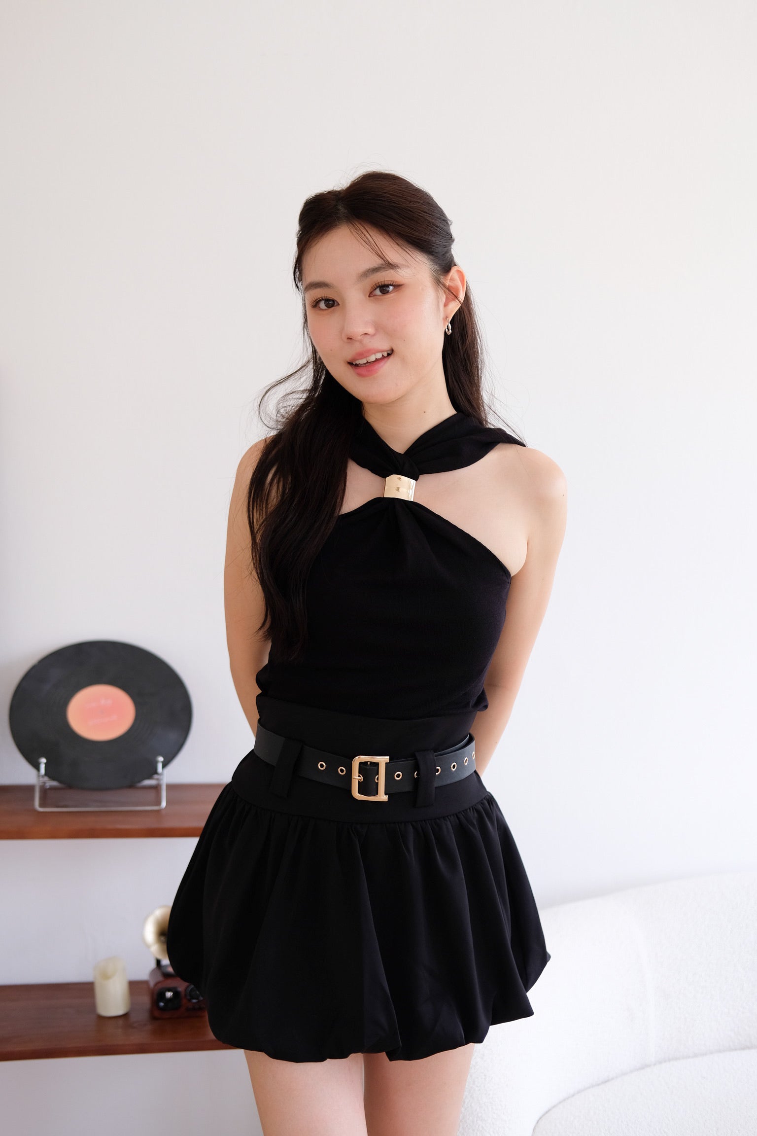 Suezette Halter Gold Ornament Knit Top (Black)
