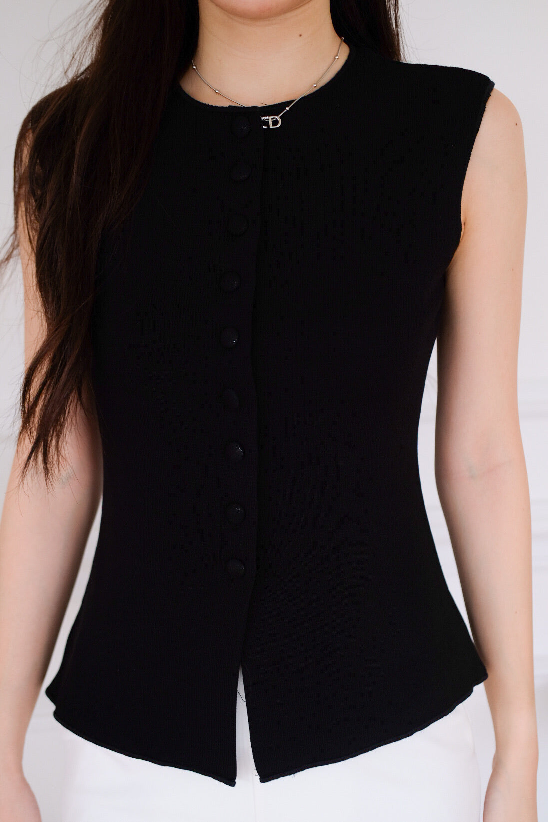 Alden Button Knit Tank Top (Black)