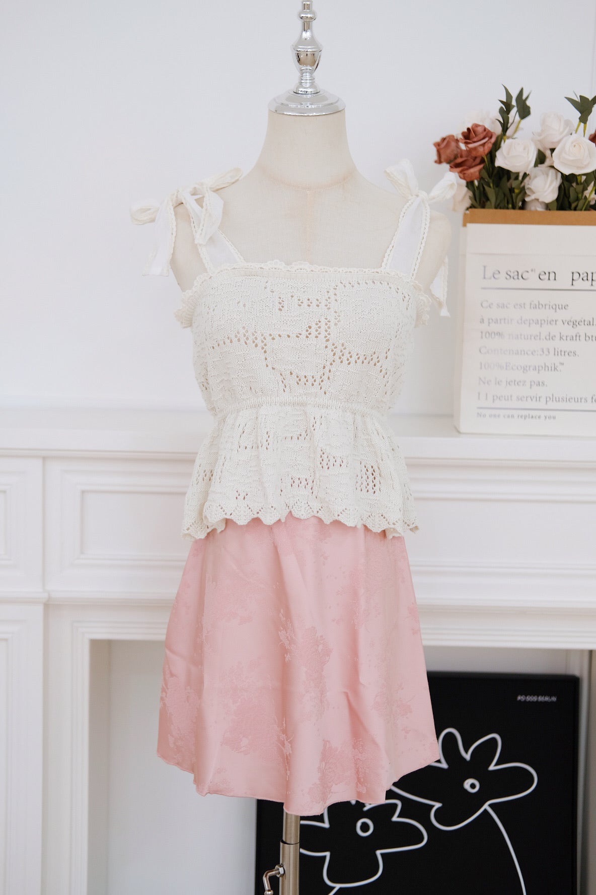 Cream Embroidered Flare Ribbon Top