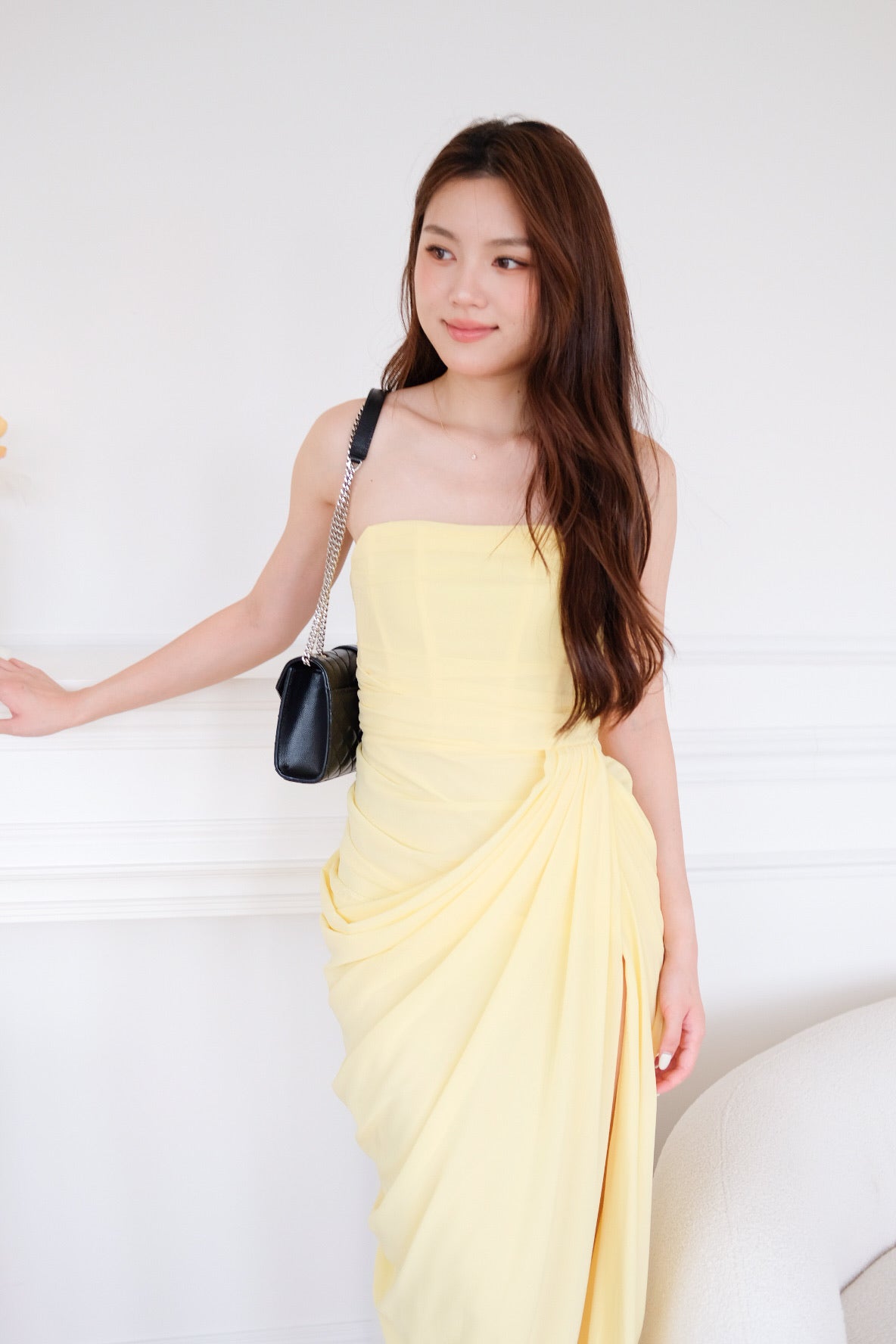 Seraphina Tube Corset Slit Maxi Dress (Sunshine Yellow)