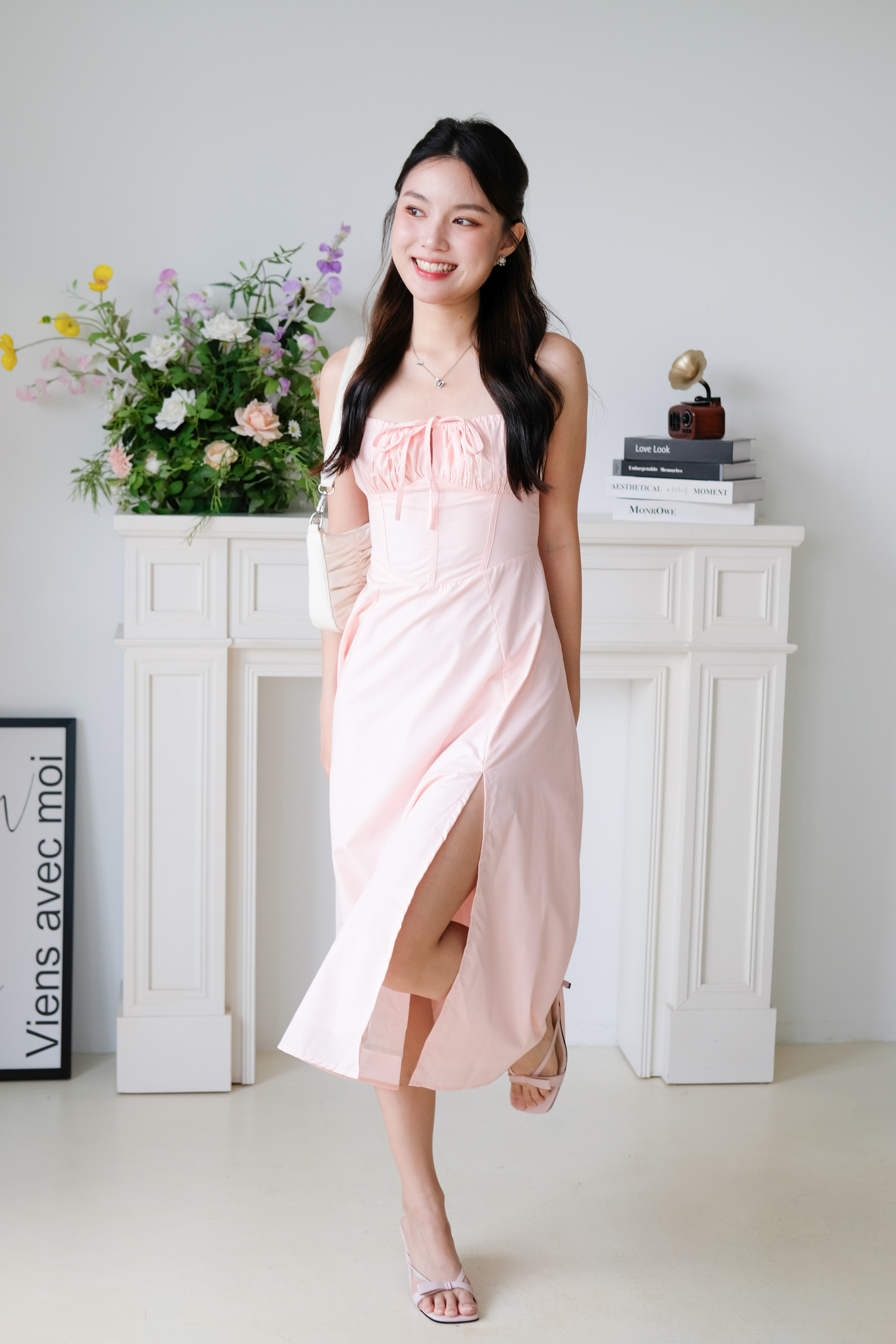 Claire Ruched Slit Midaxi Dress (Berry Pink)
