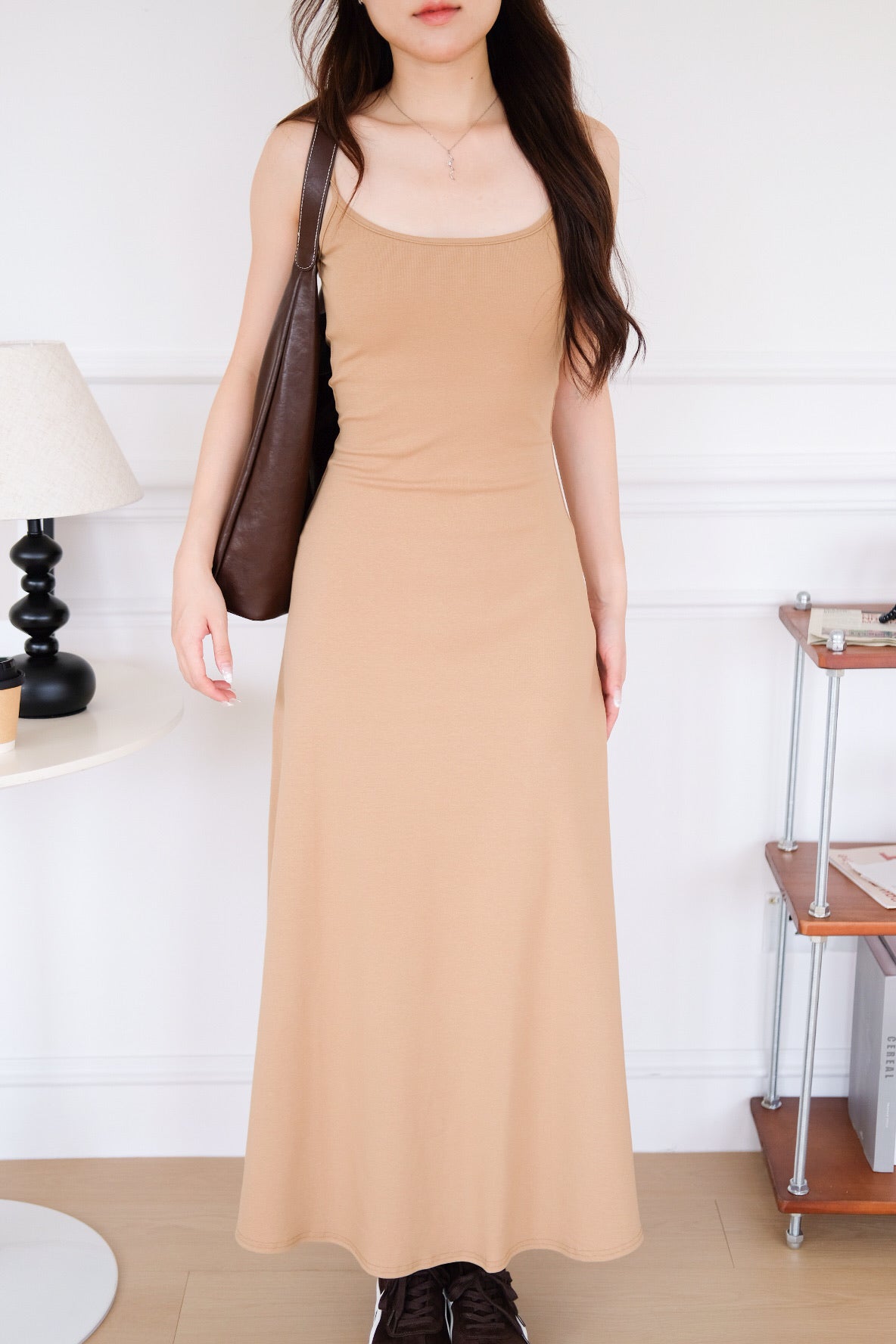 Avery Padded Skater Maxi Dress (Khaki)