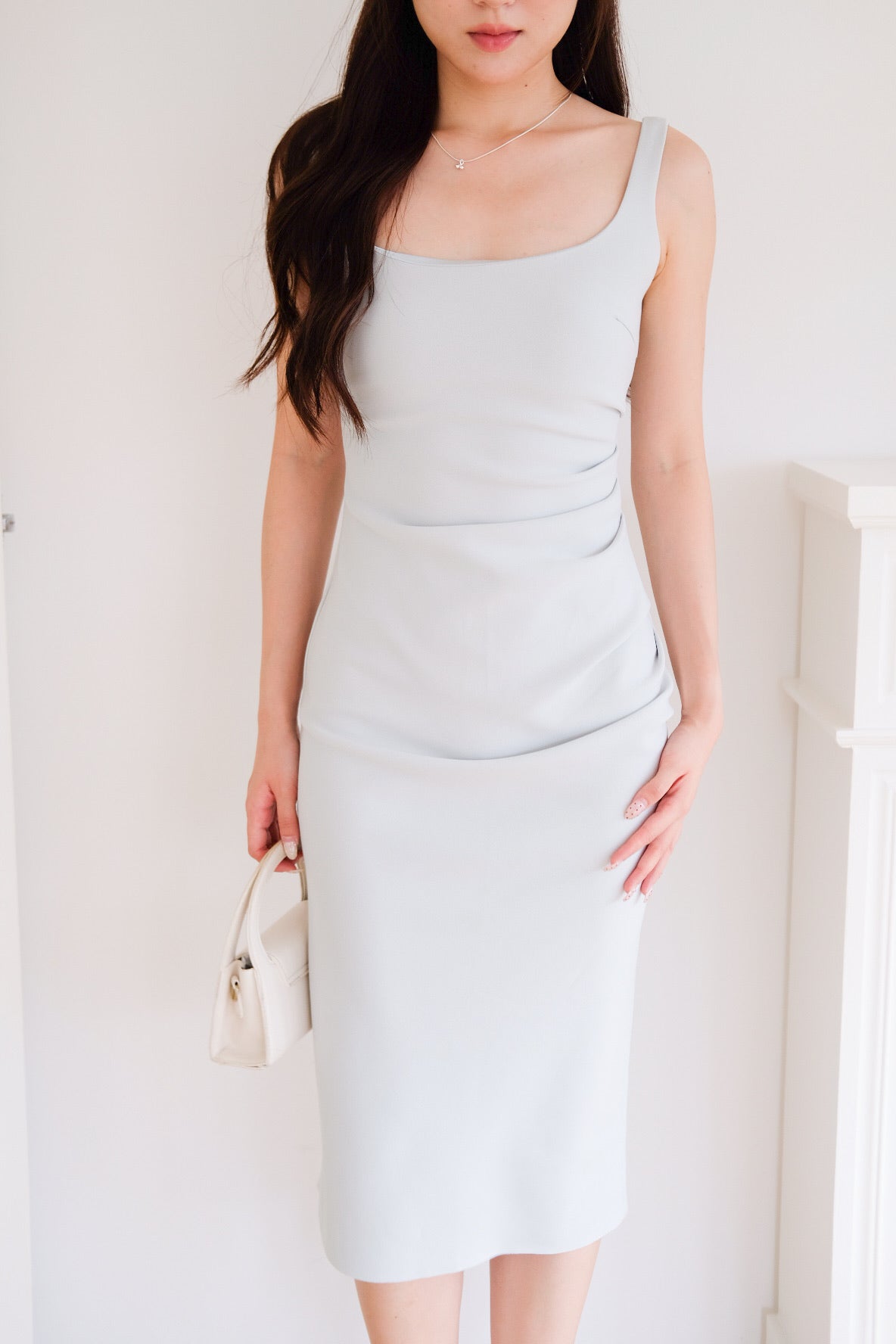 Claude Ruched Slim Fit Midi Dress (Light Sage)