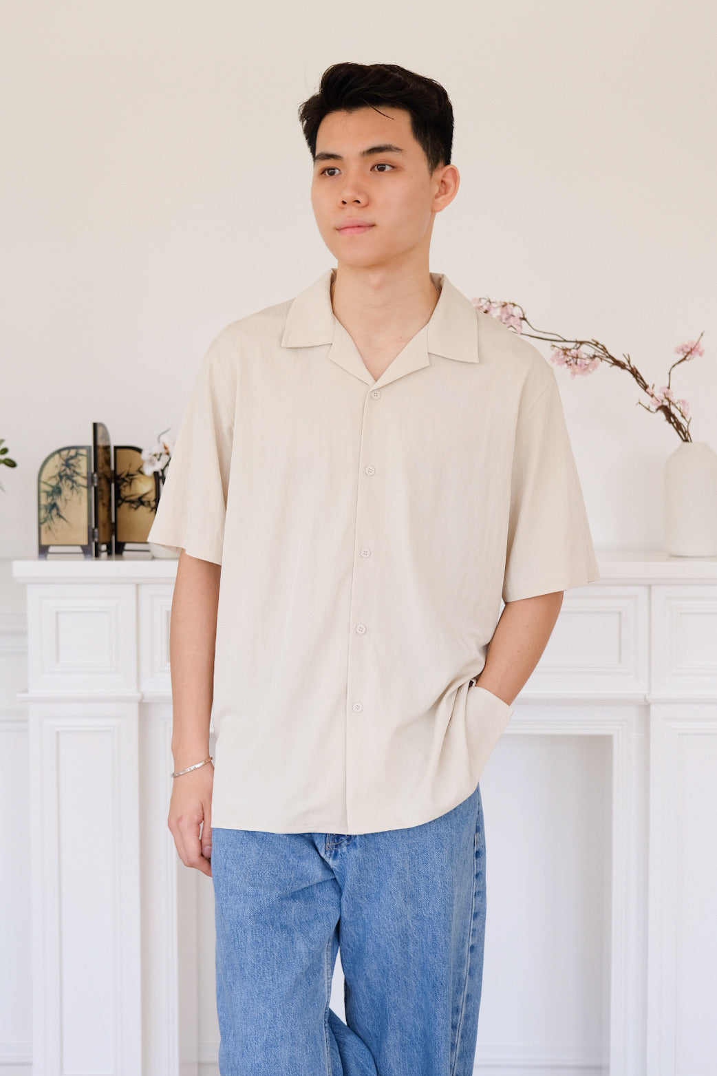 Marcus Collared Button Shirt (Oat Beige)