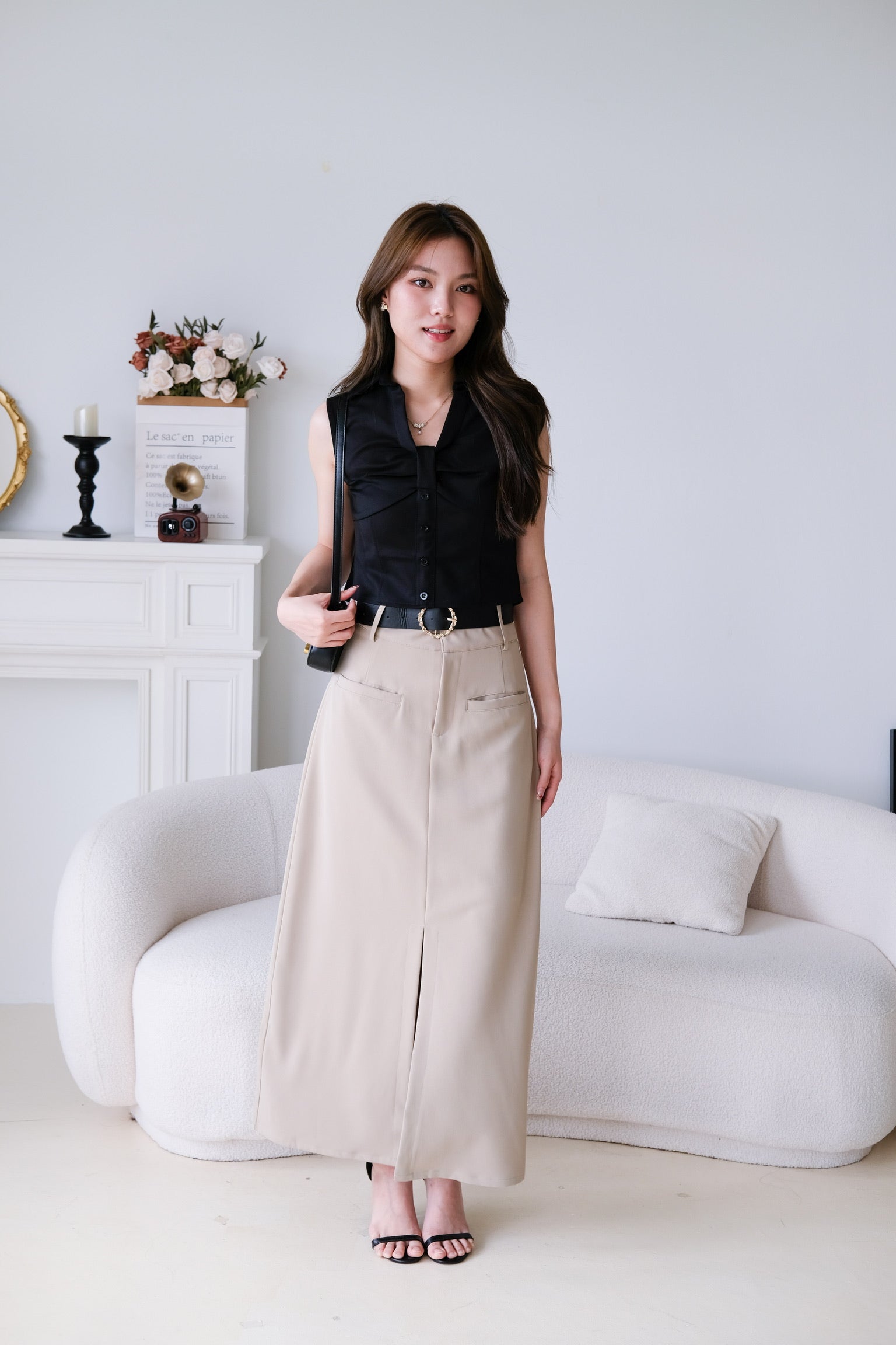 Thea Collared Work Top (Black)