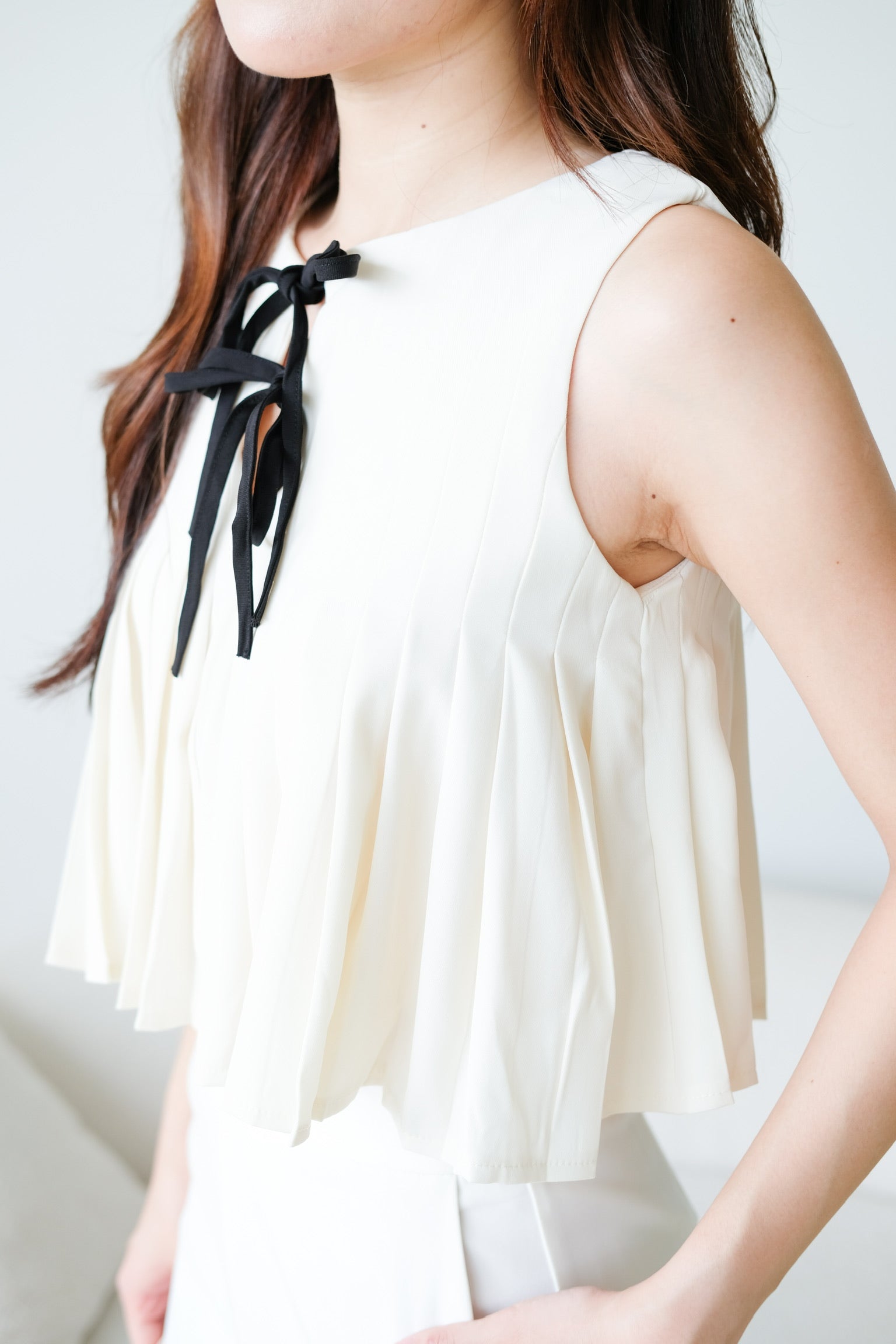 Chantell Pleated Babydoll Top (Cream)