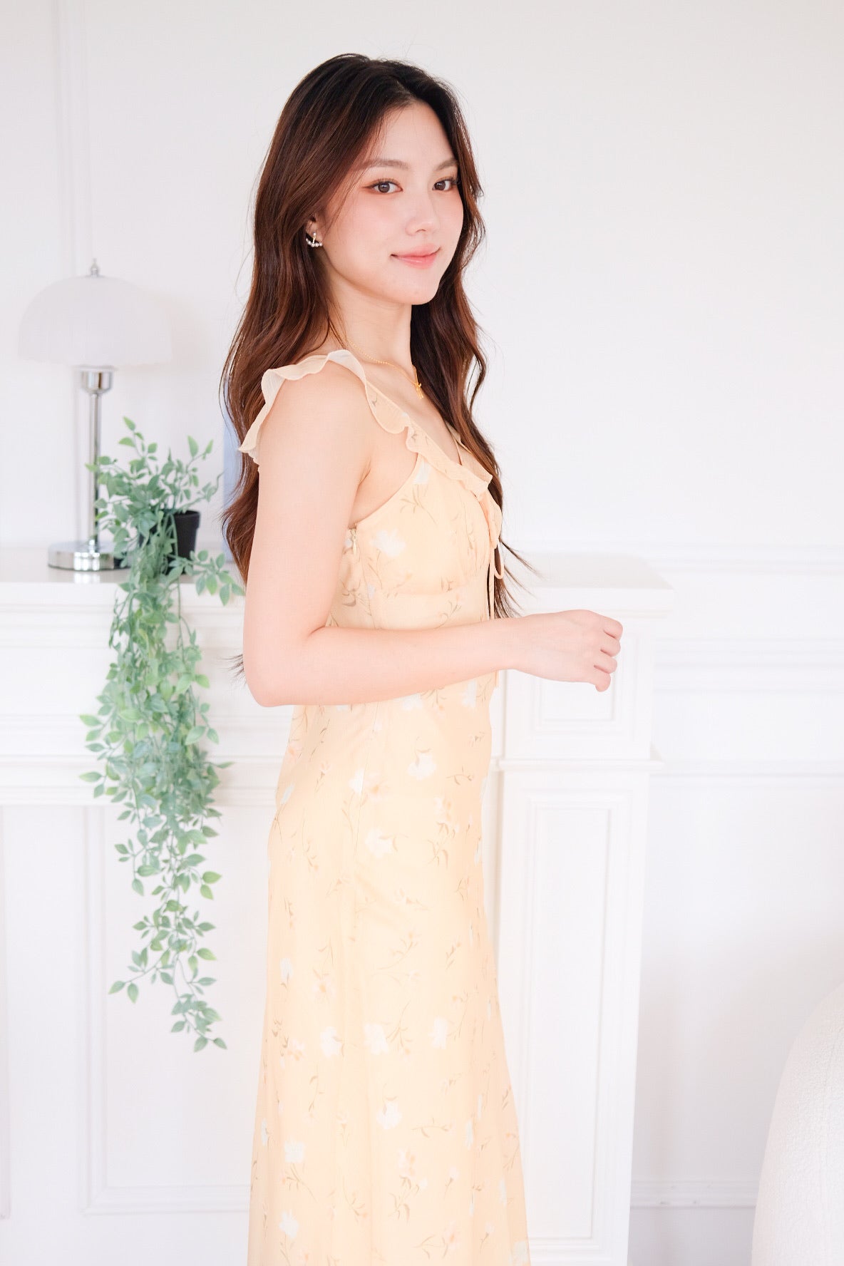 Liana Tie Front Floral Maxi Dress (Yellow)