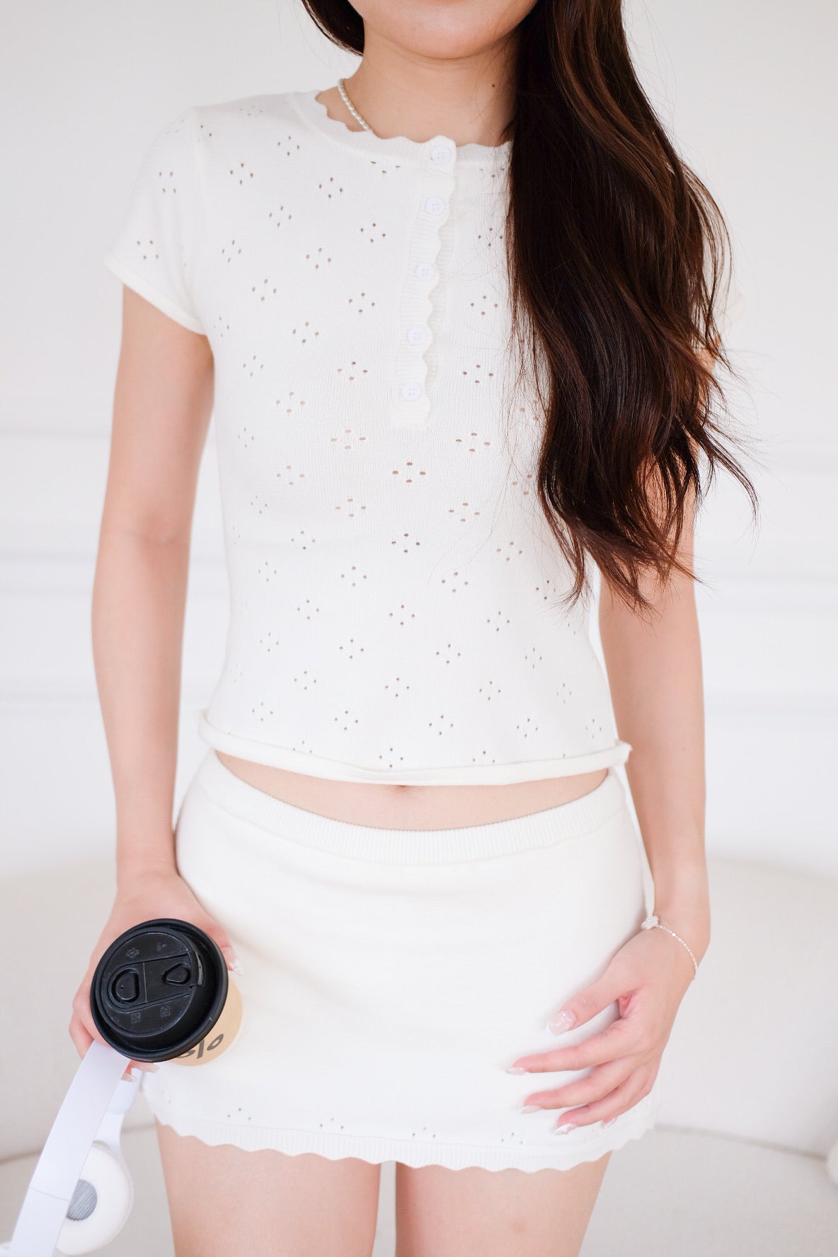 Tyla Scalloped Pointelle Top (Off White)