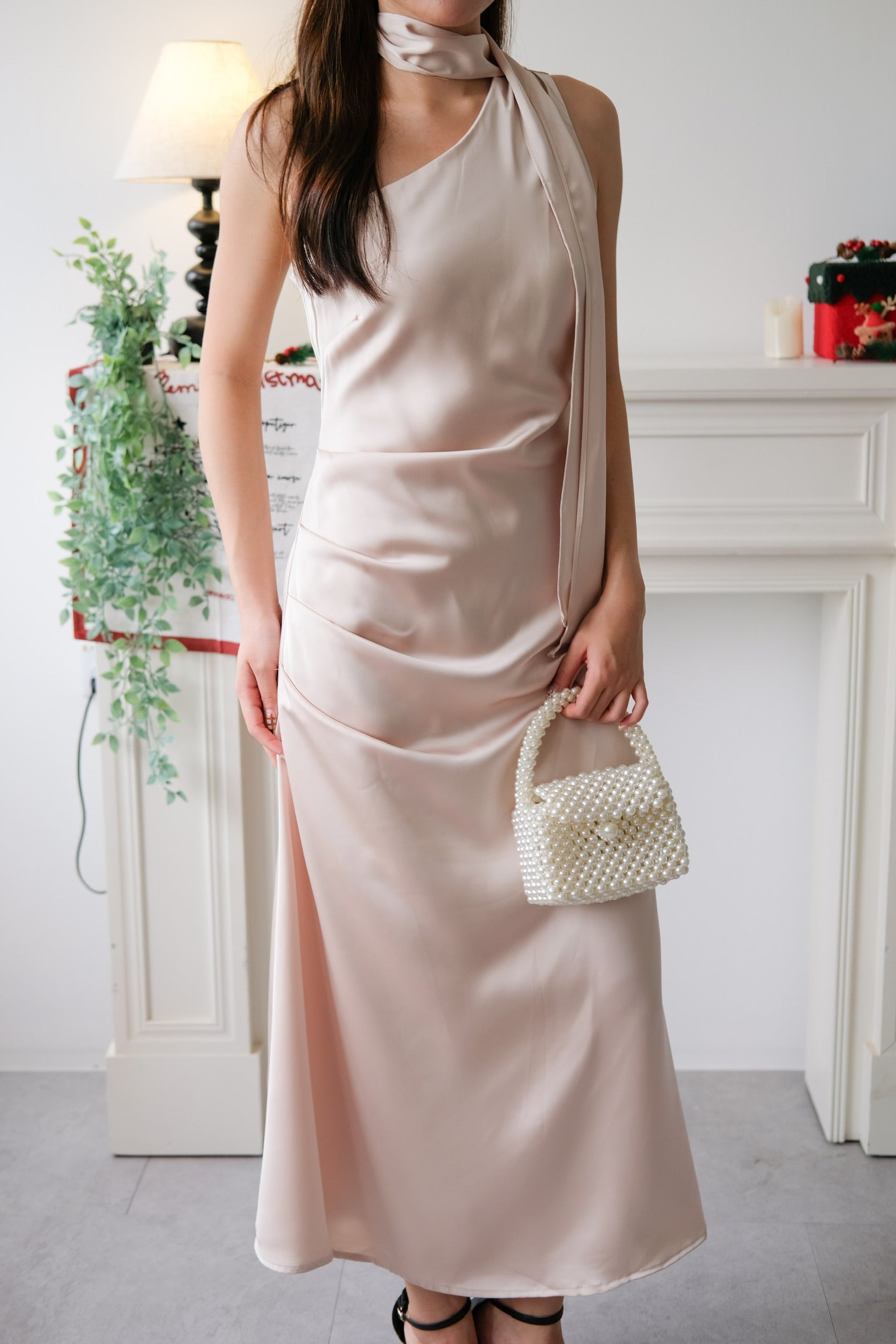 Caelyn Satin Toga Dinner Dress (Champagne)