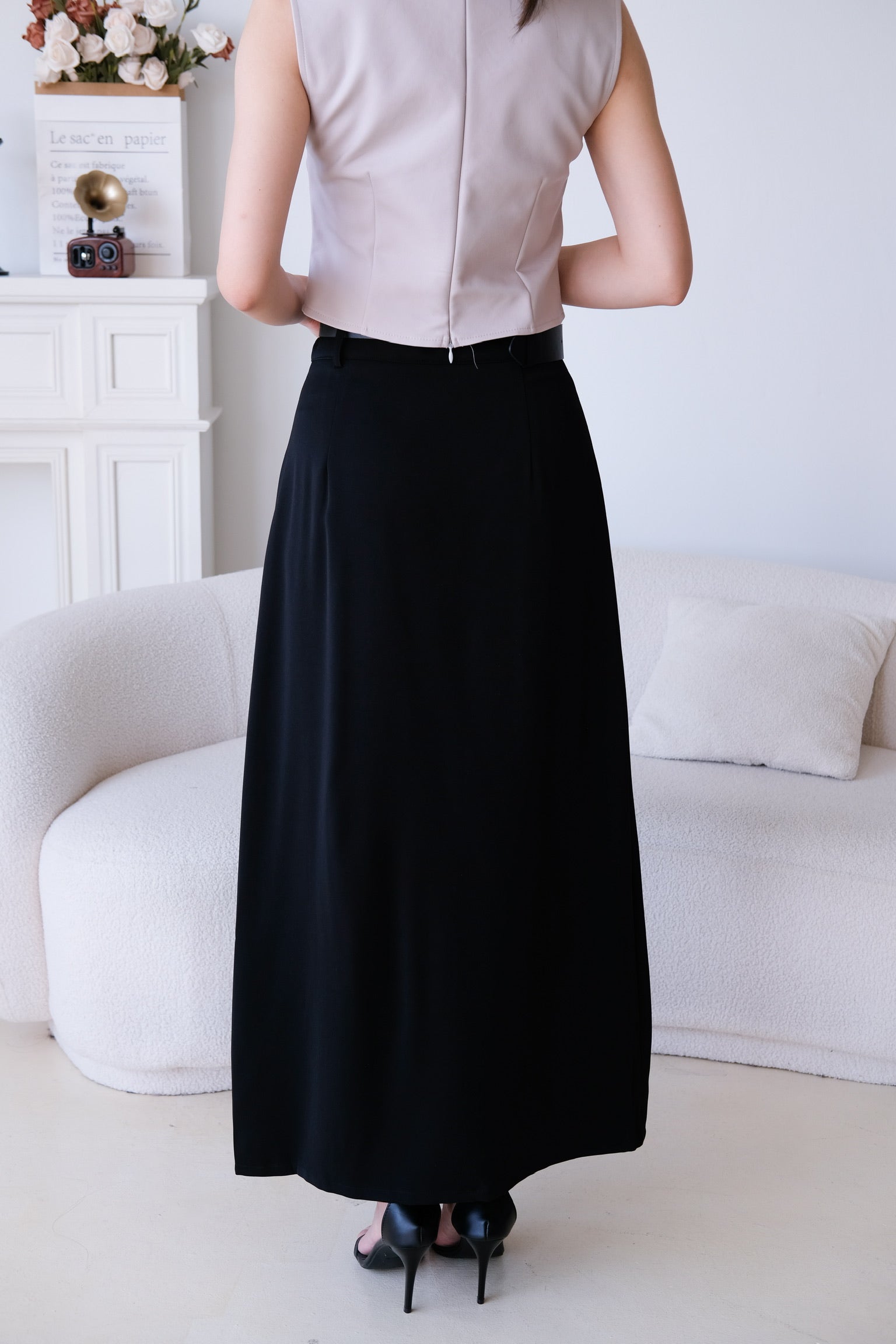 Josie Front Slit Maxi Straight Skirt (Black)