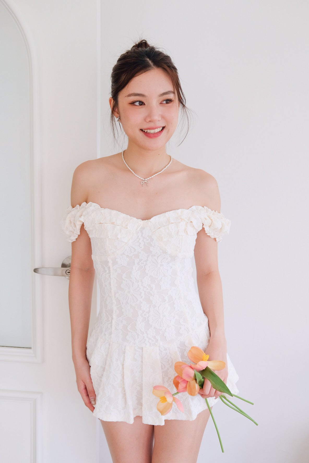 Lovell Lace Ruffle Dress (Cream)