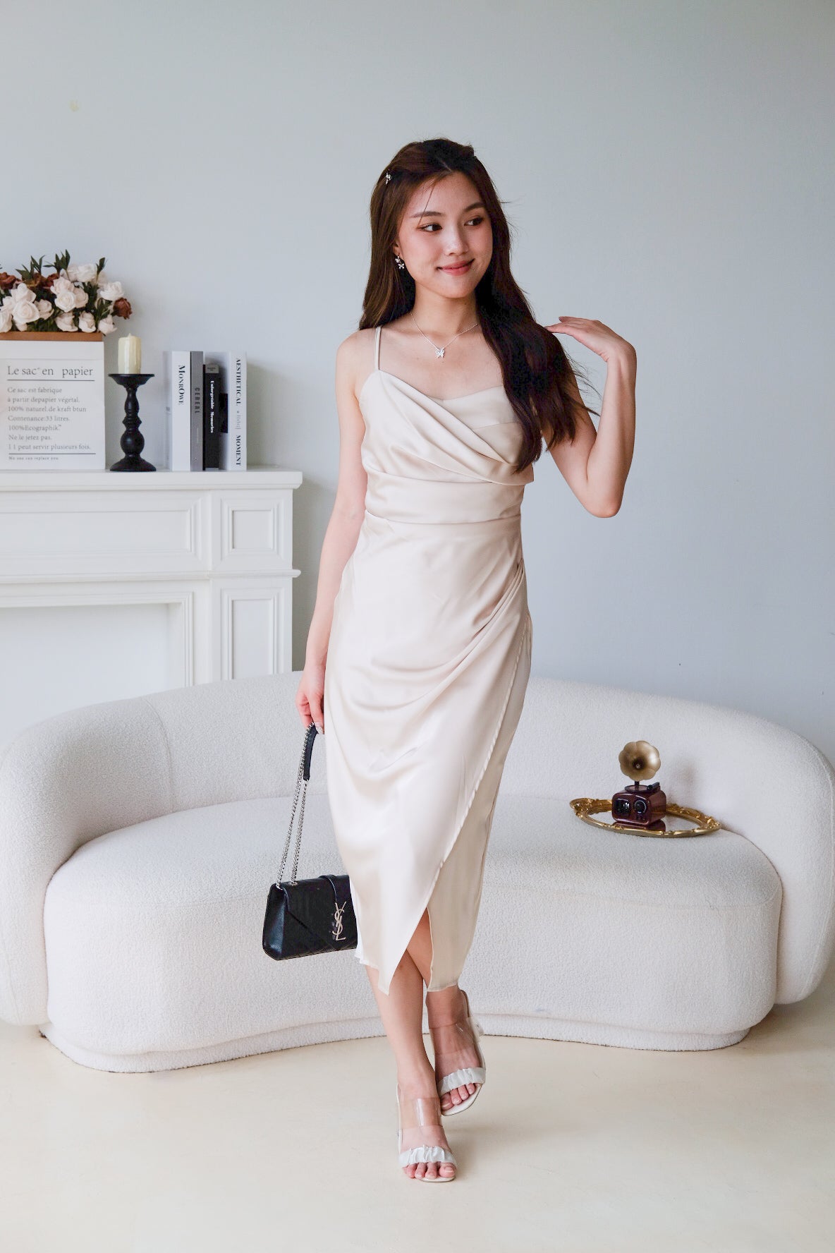 Ella Satin Dinner Dress (Champagne)